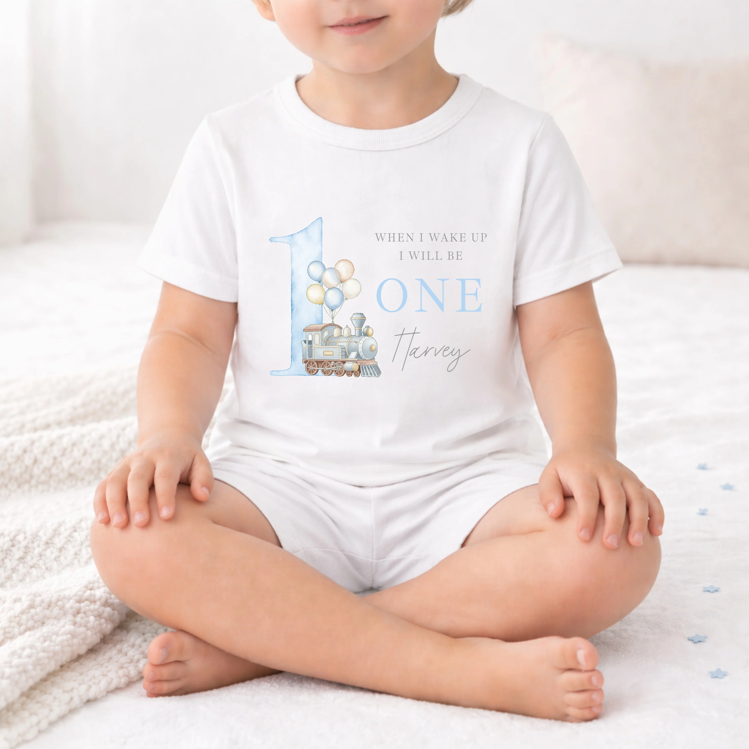 Personalised Blue Train Short Sleeve Birthday Pyjamas - Image 4