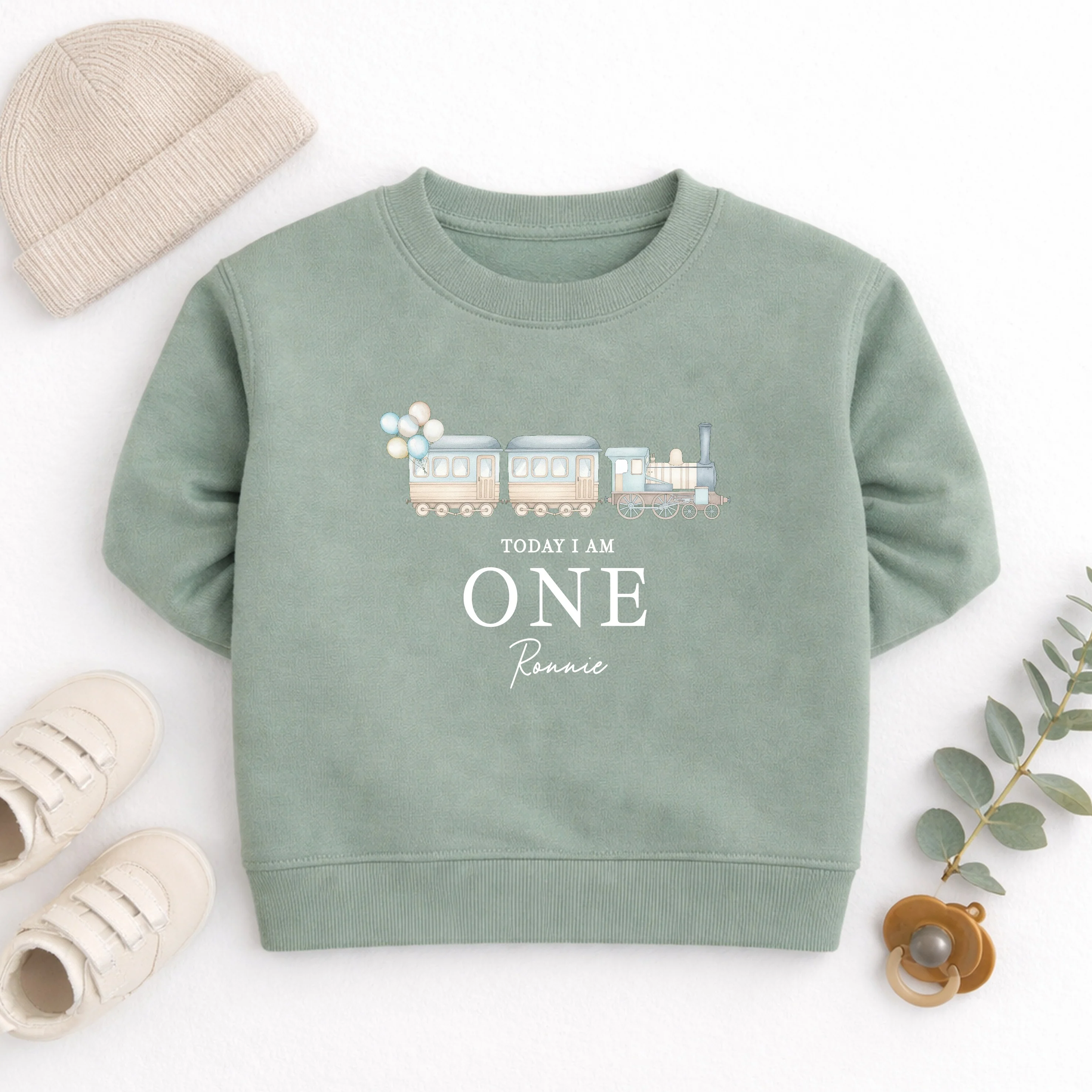 Personalised Blue Train Today I Am One First Birthday Jumper - Image 4