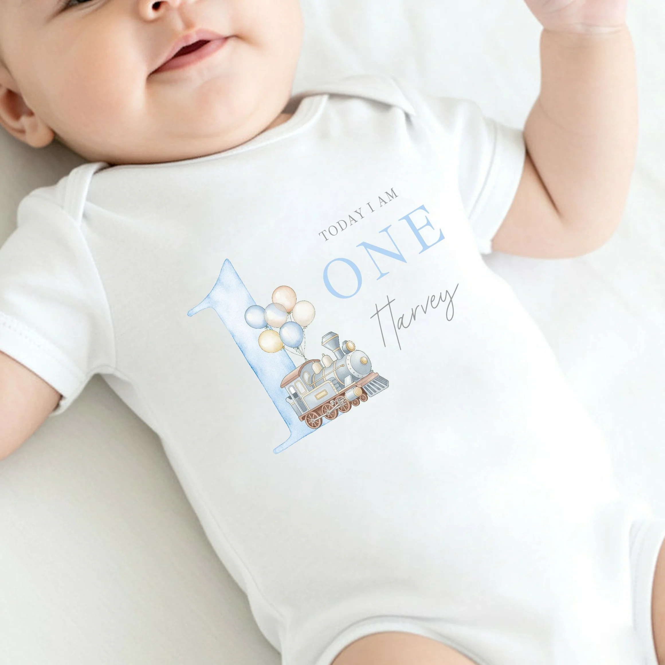 Personalised Blue Train Today I Am One First Birthday Vest - Image 2