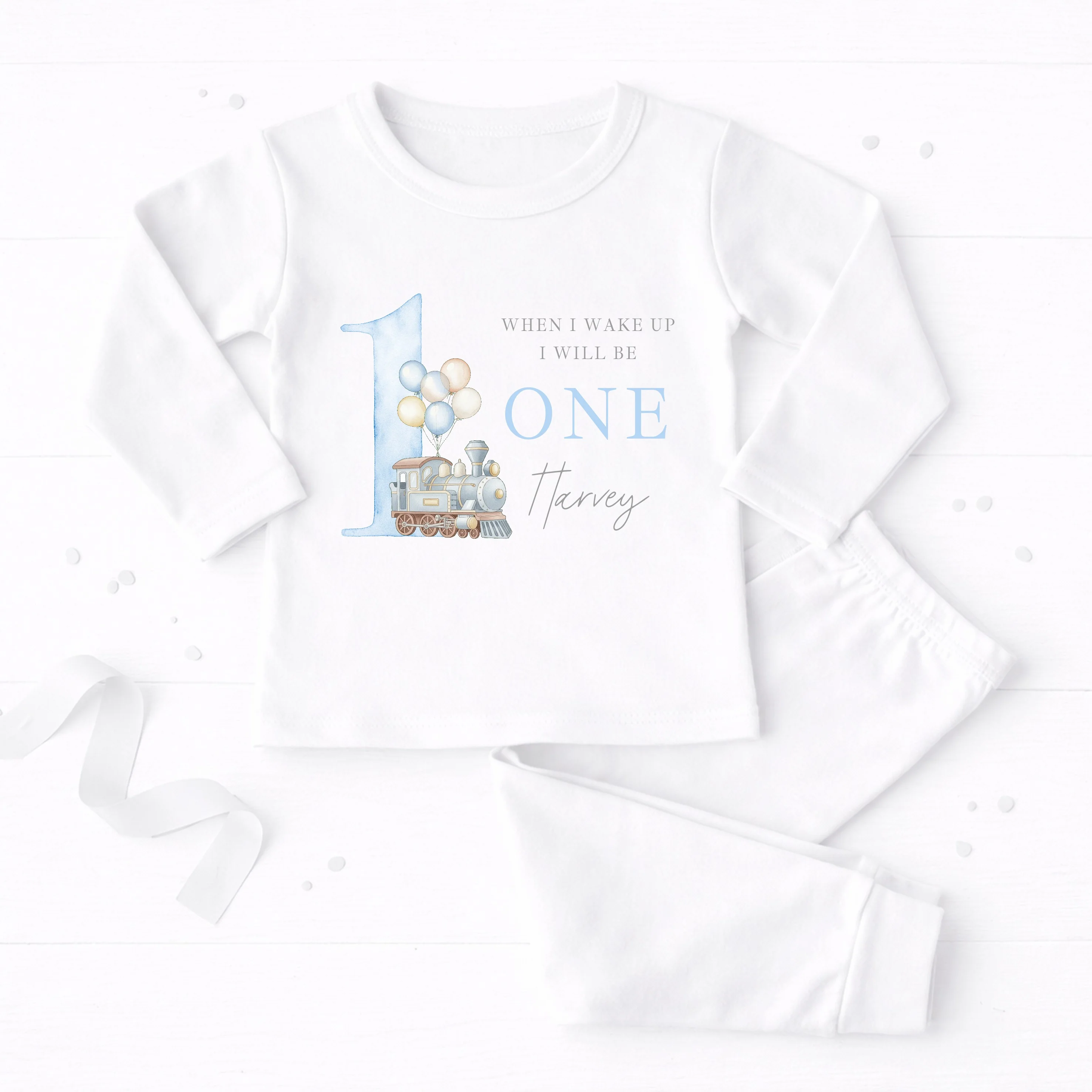 Personalised Blue Train When I Wake Up I Will Be One First Birthday Pyjamas - Image 4