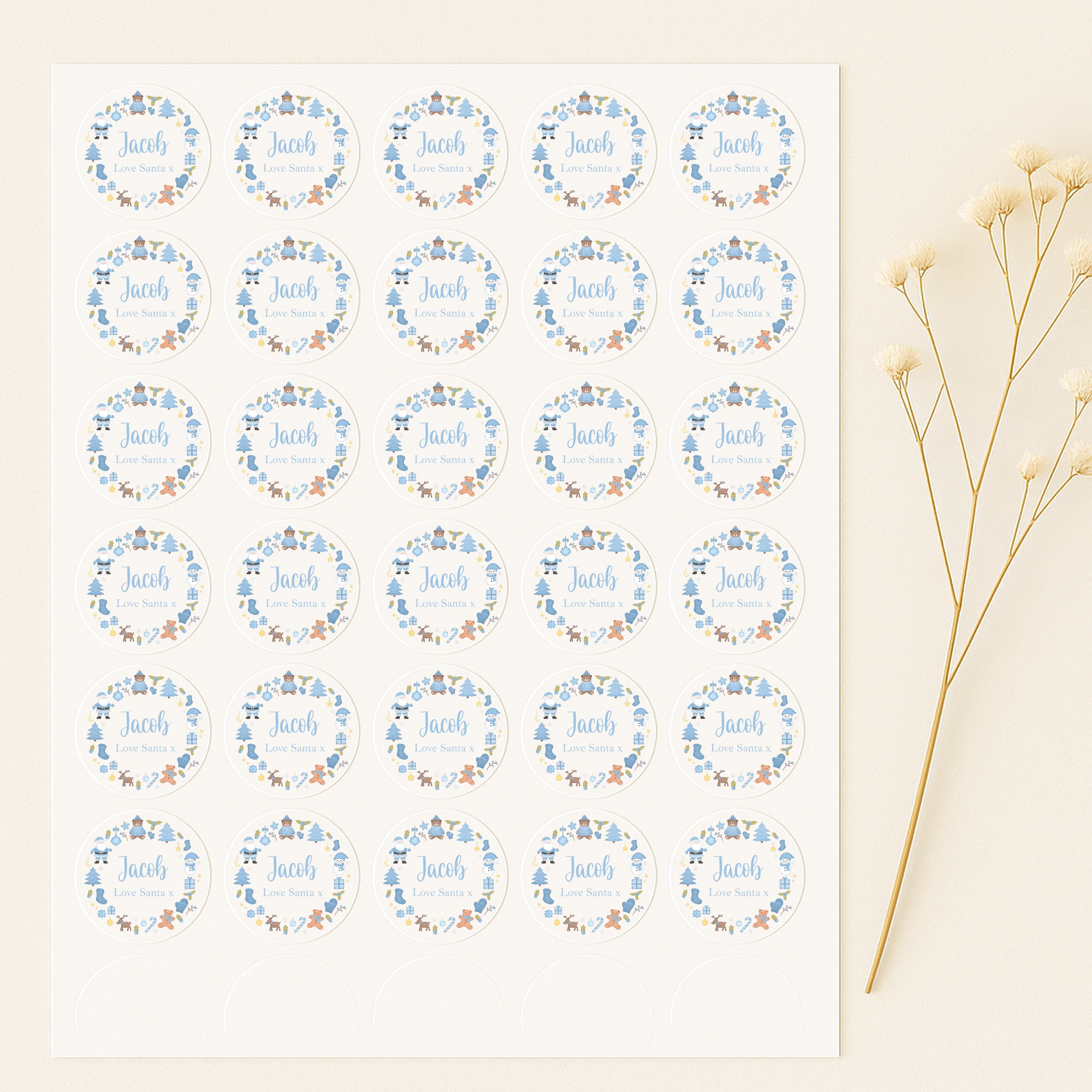 Personalised Blue Wreath Christmas Stickers - Image 3