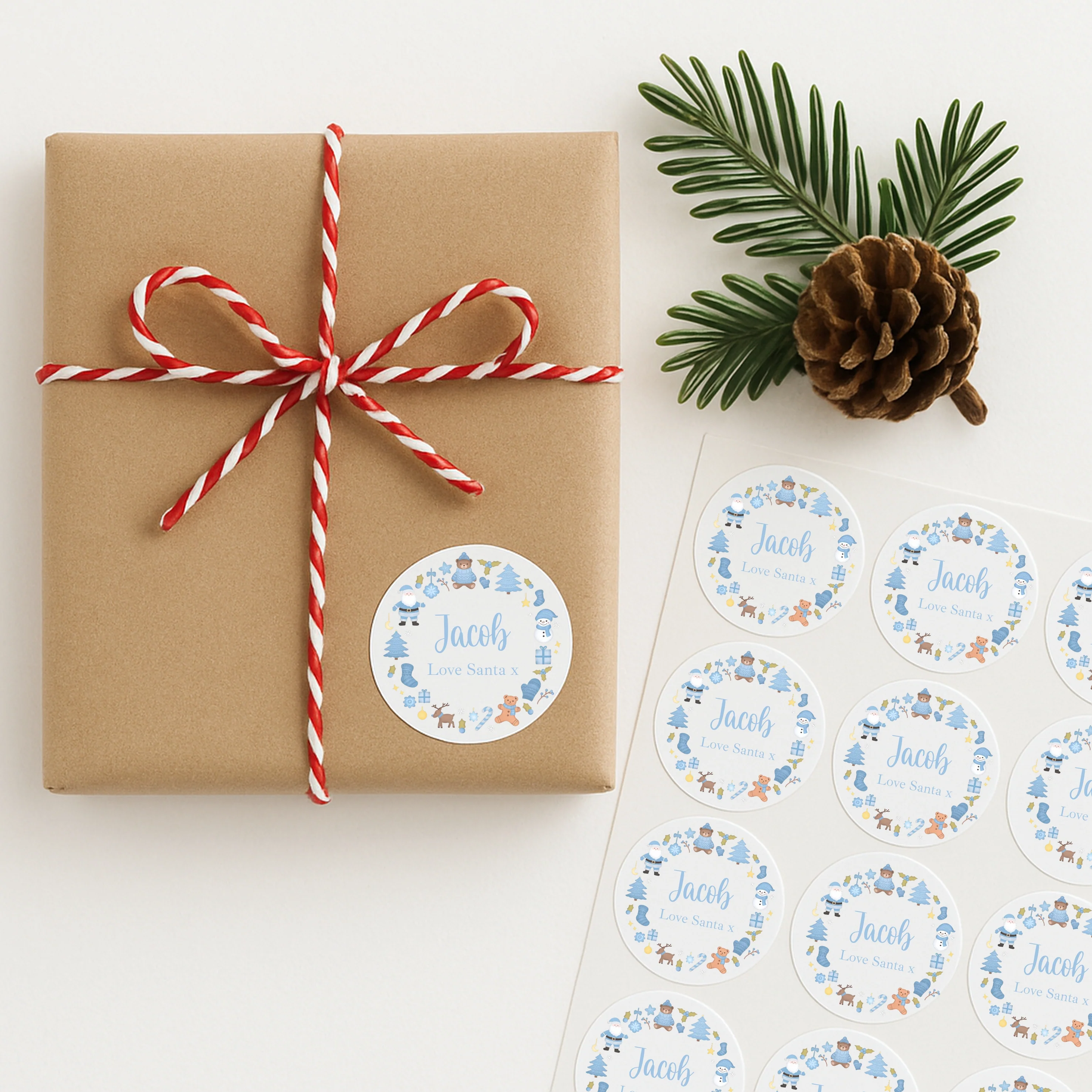 Personalised Blue Wreath Christmas Stickers - Image 4
