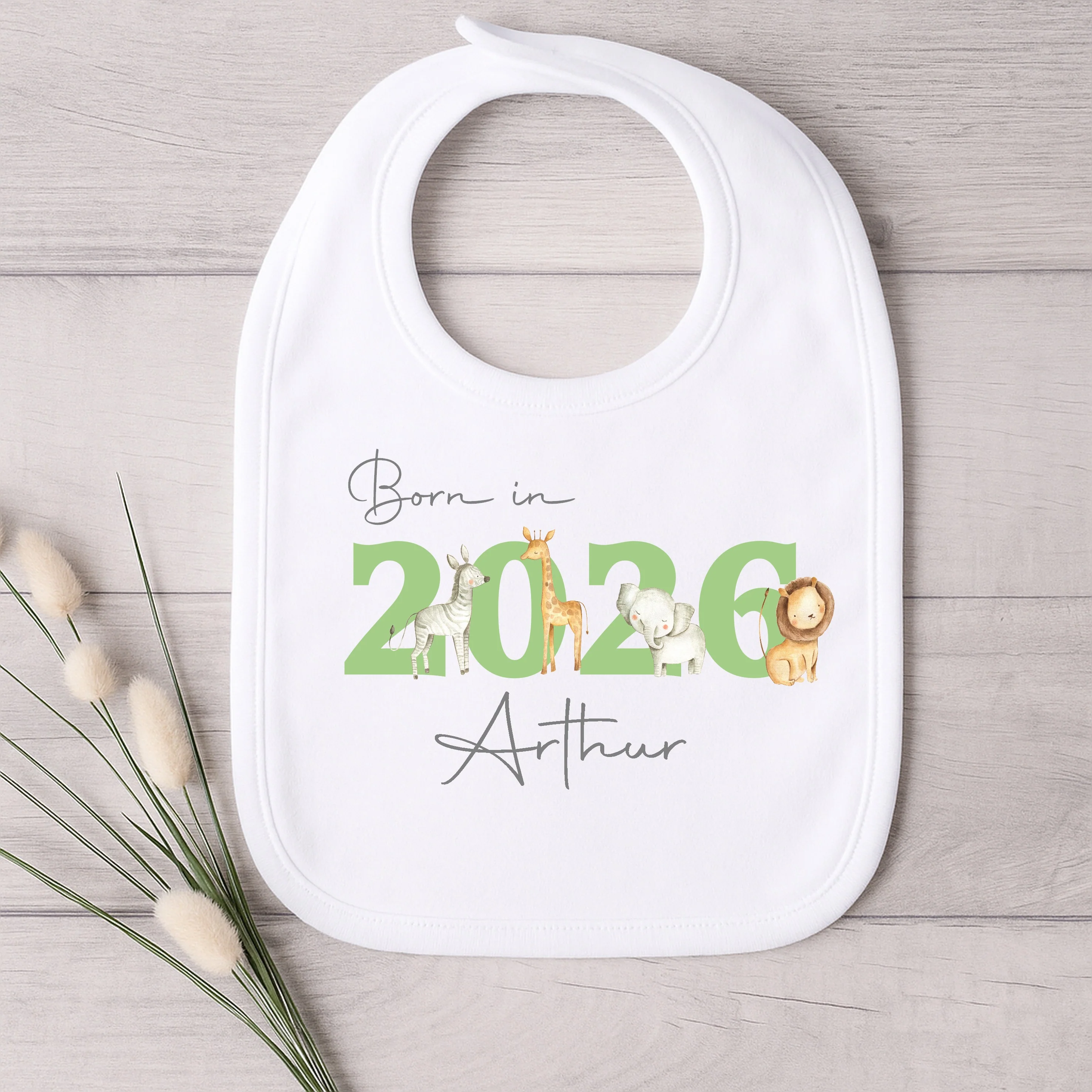Personalised Born in 2026 Green Jungle Baby Grow, Vest or Bib - Image 2