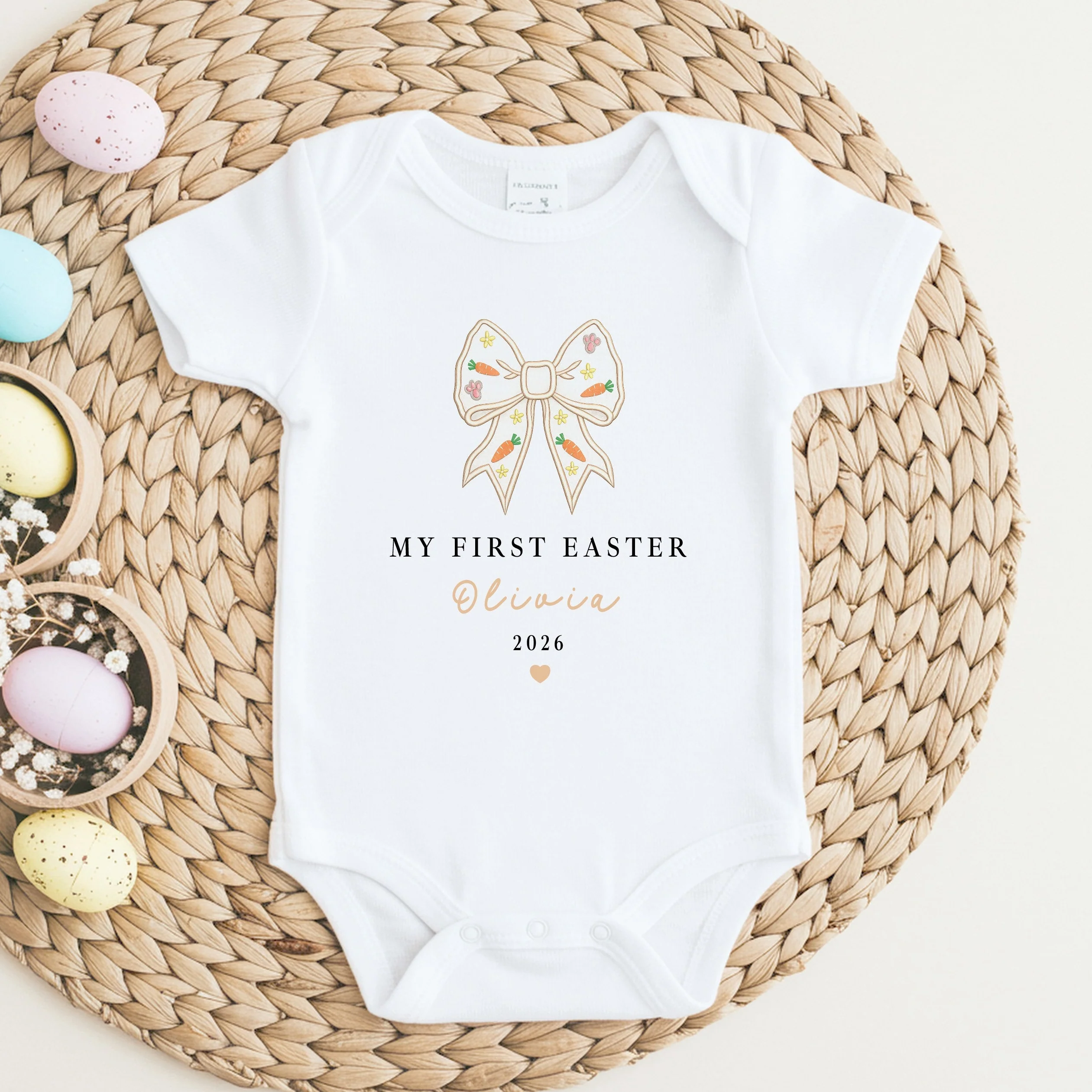 Personalised Bow My First Easter Baby Grow, Vest or Bib - Image 3