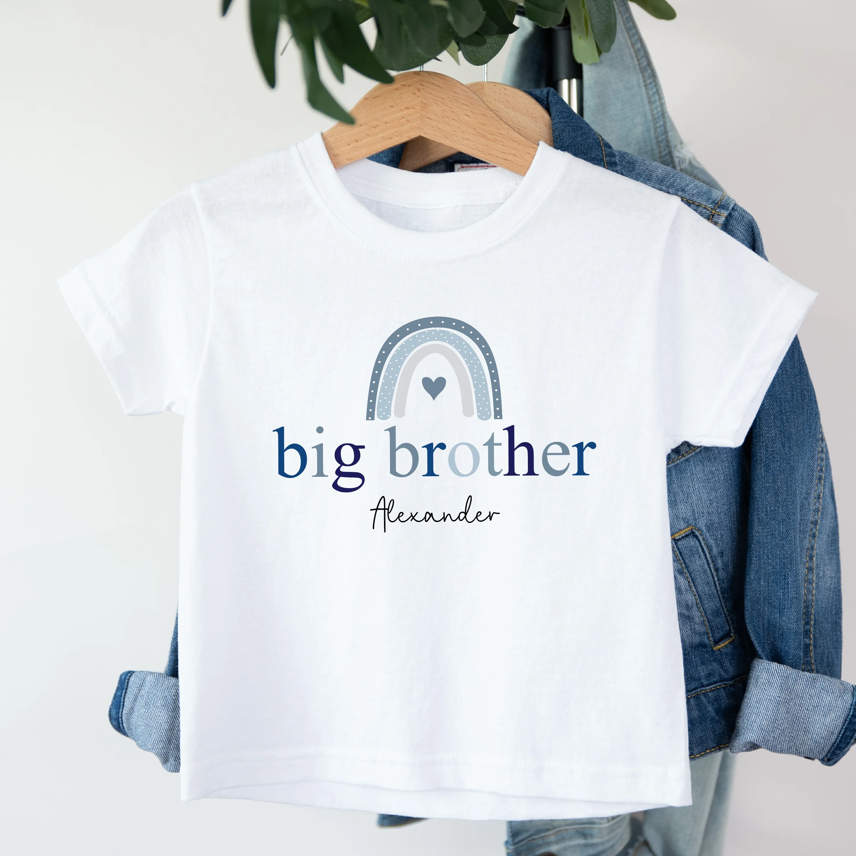 Personalised Boys Blue Rainbow Sibling Matching T-shirt/Vest/Bib - Image 2