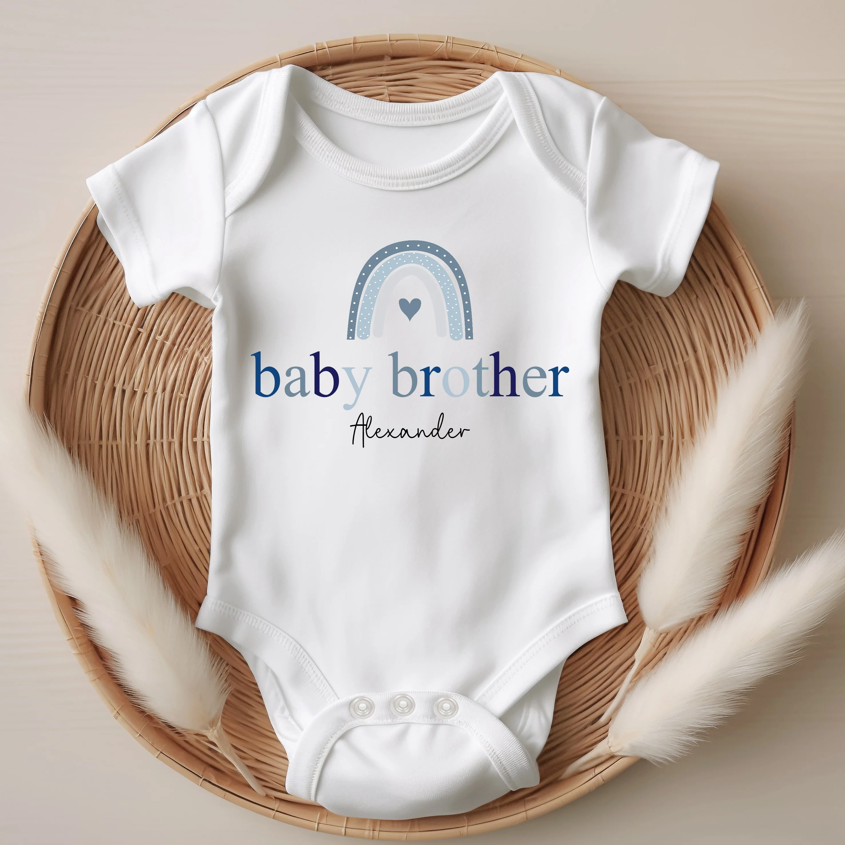 Personalised Boys Blue Rainbow Sibling Matching T-shirt/Vest/Bib - Image 3