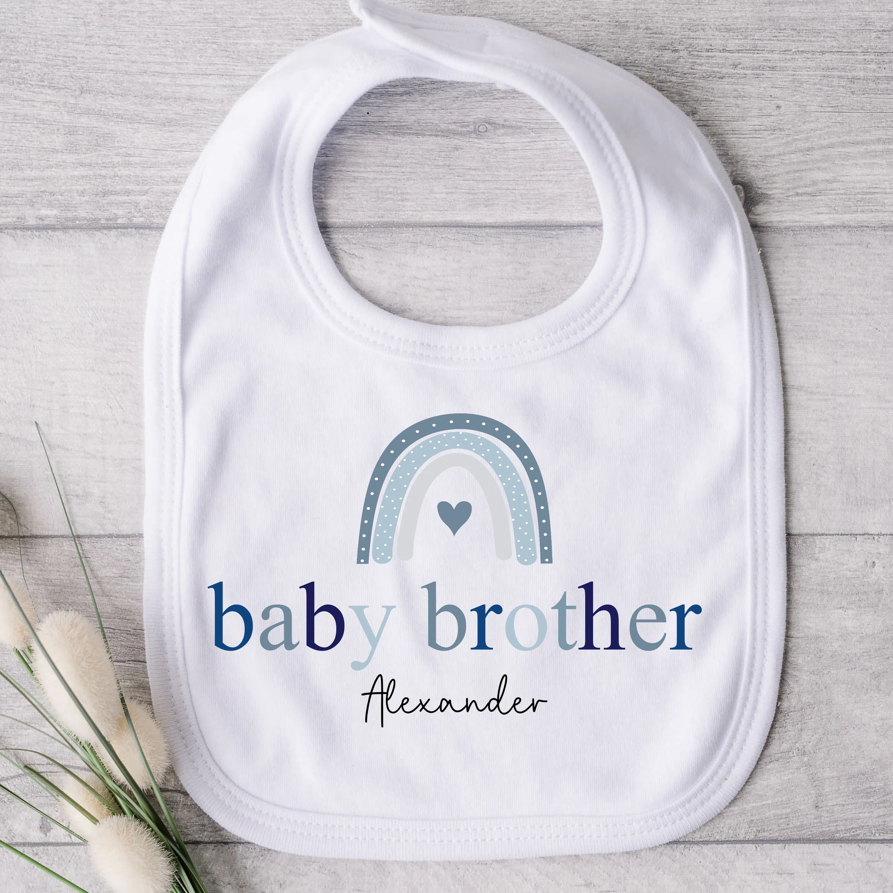 Personalised Boys Blue Rainbow Sibling Matching T-shirt/Vest/Bib - Image 4