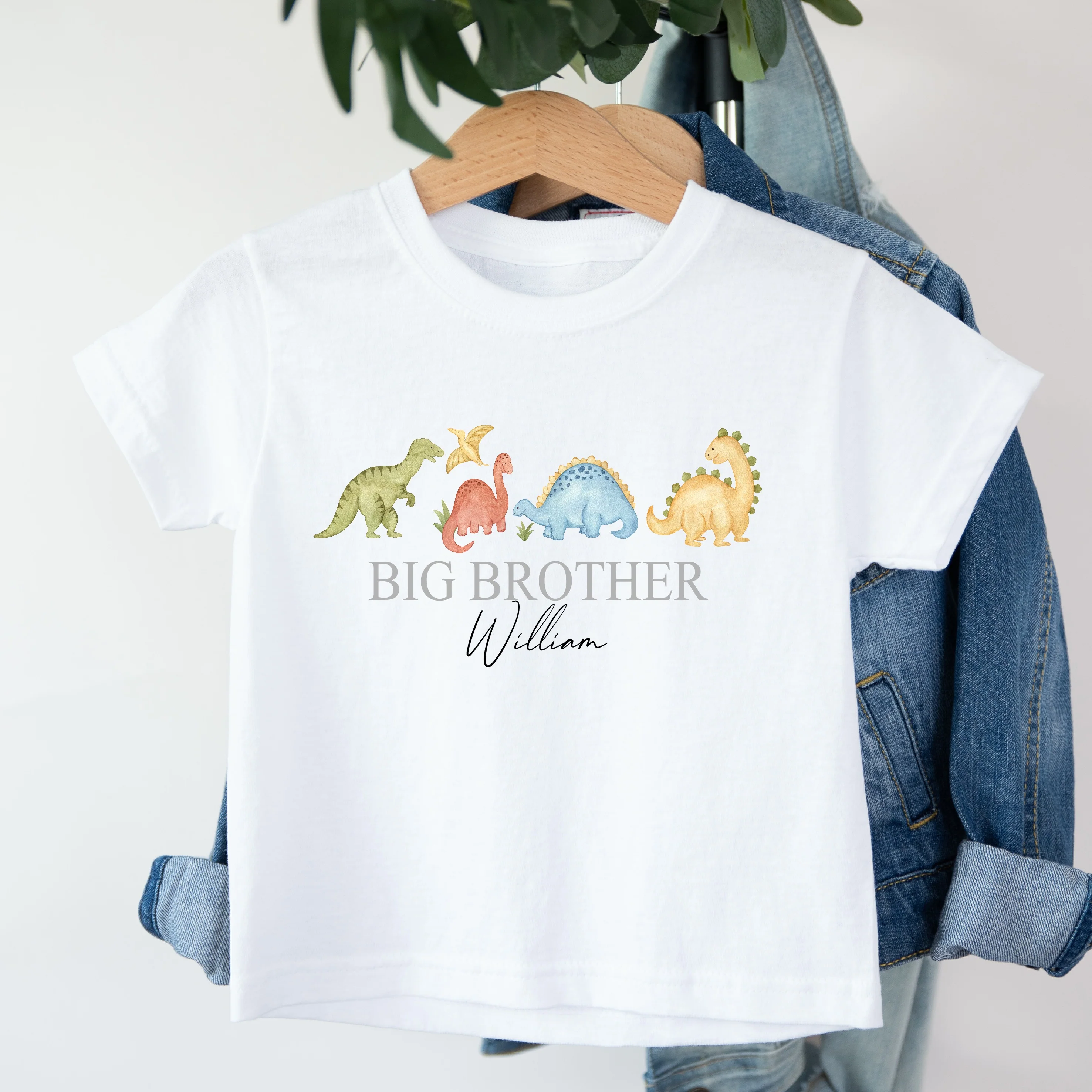 Personalised Boys Little Dino Sibling Matching T-shirt/Vest/Bib - Image 2