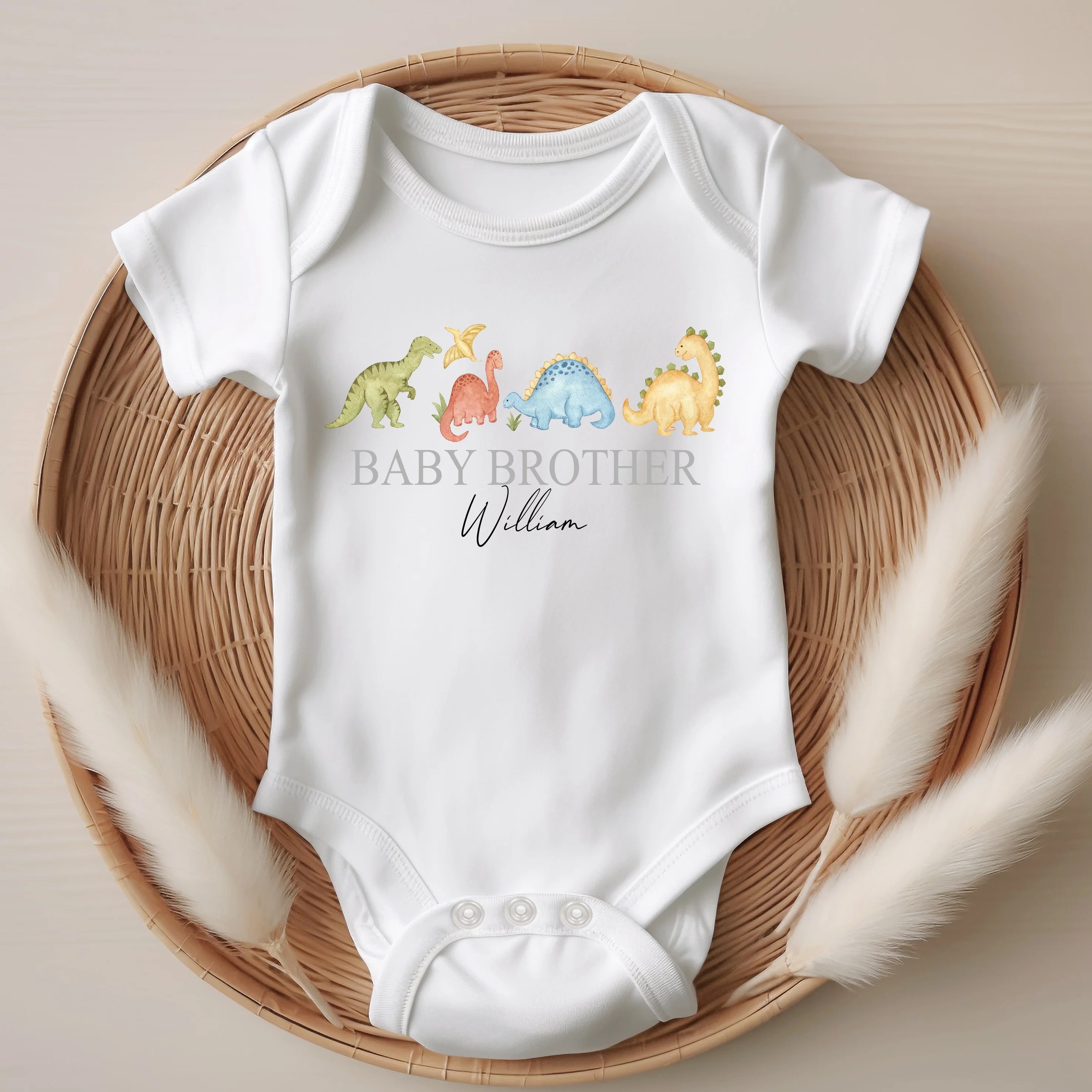 Personalised Boys Little Dino Sibling Matching T-shirt/Vest/Bib - Image 4