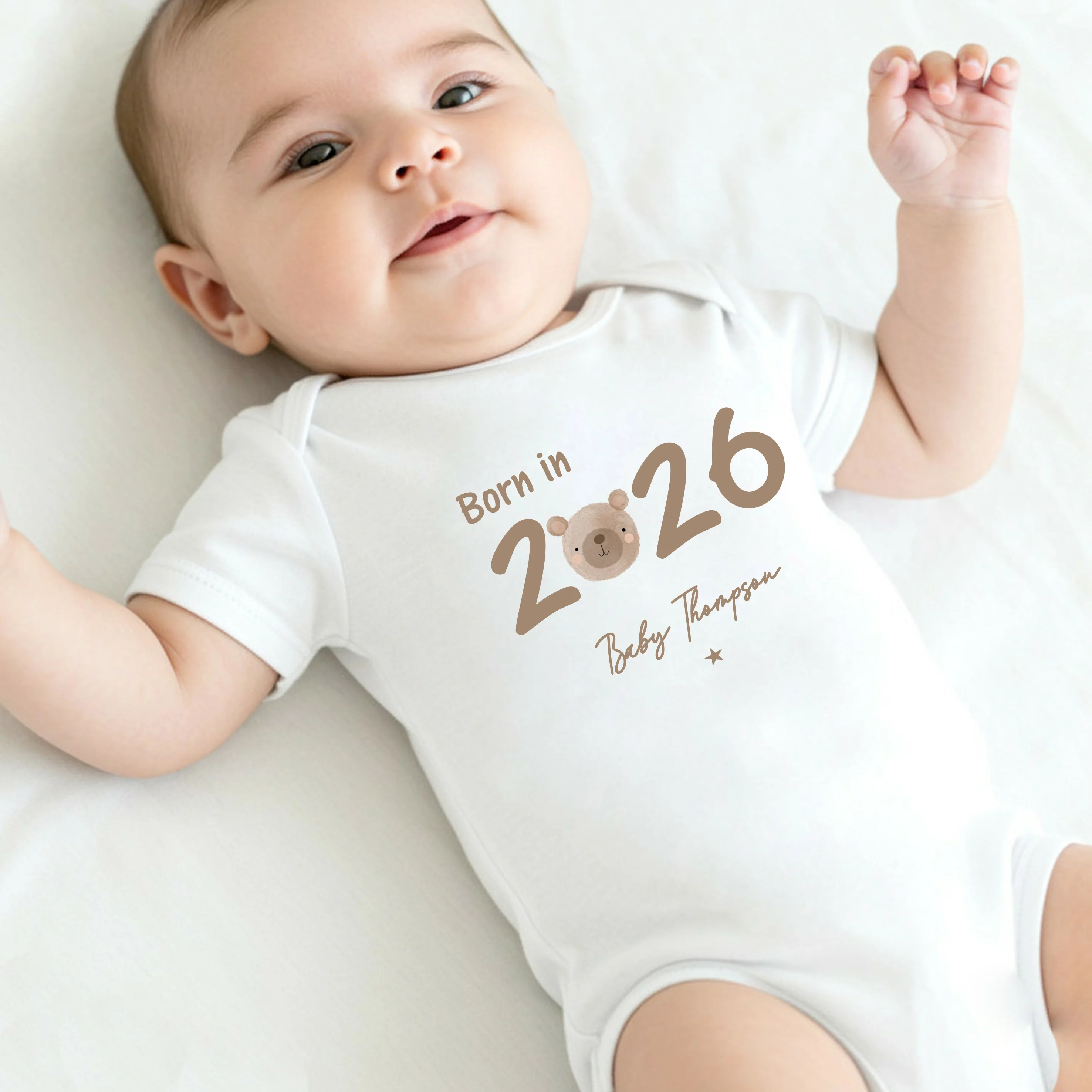 Personalised Brown Bear Born in 2026 Baby Grow, Vest or Bib - Image 5