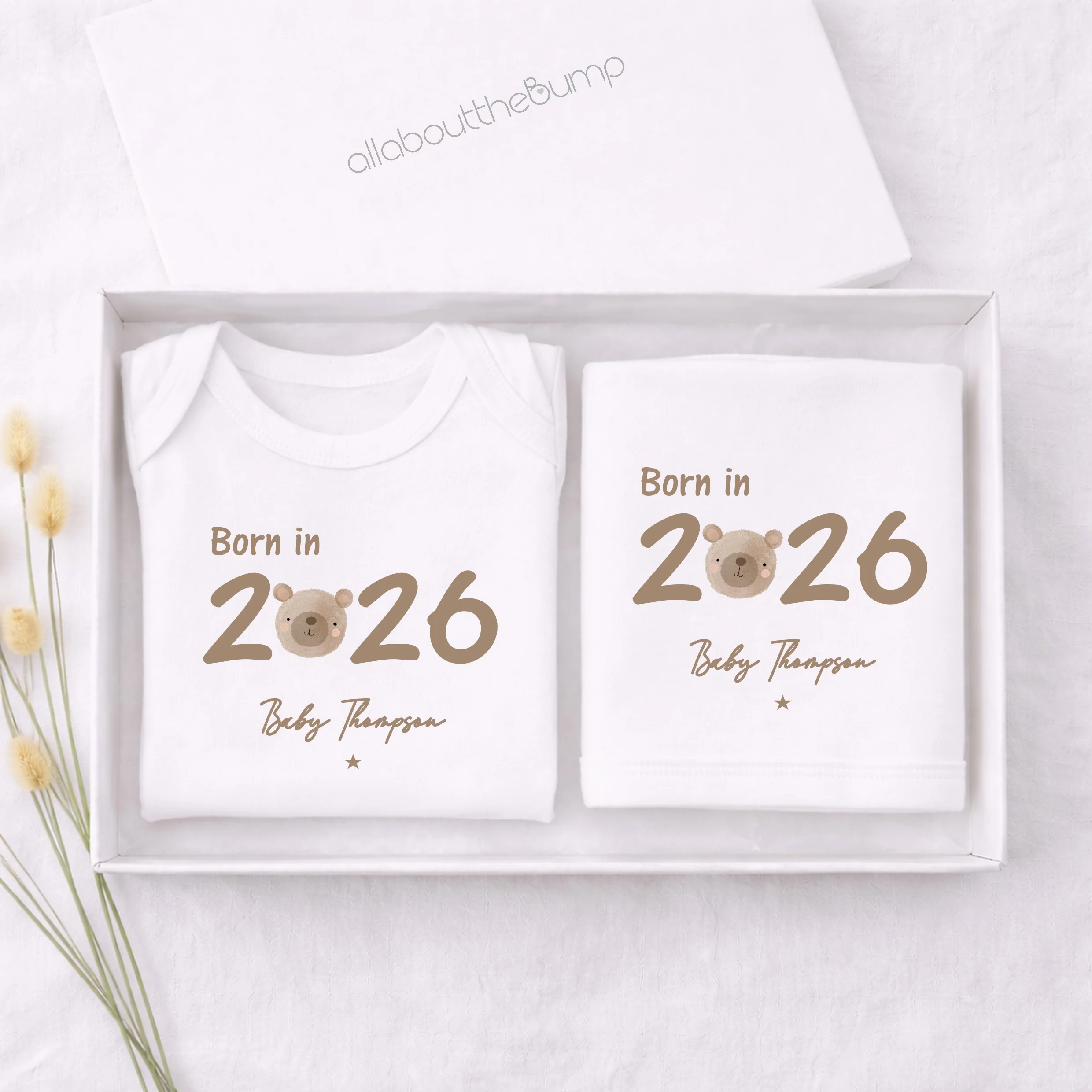 Personalised Brown Bear Born in 2026 Hamper Gift Set