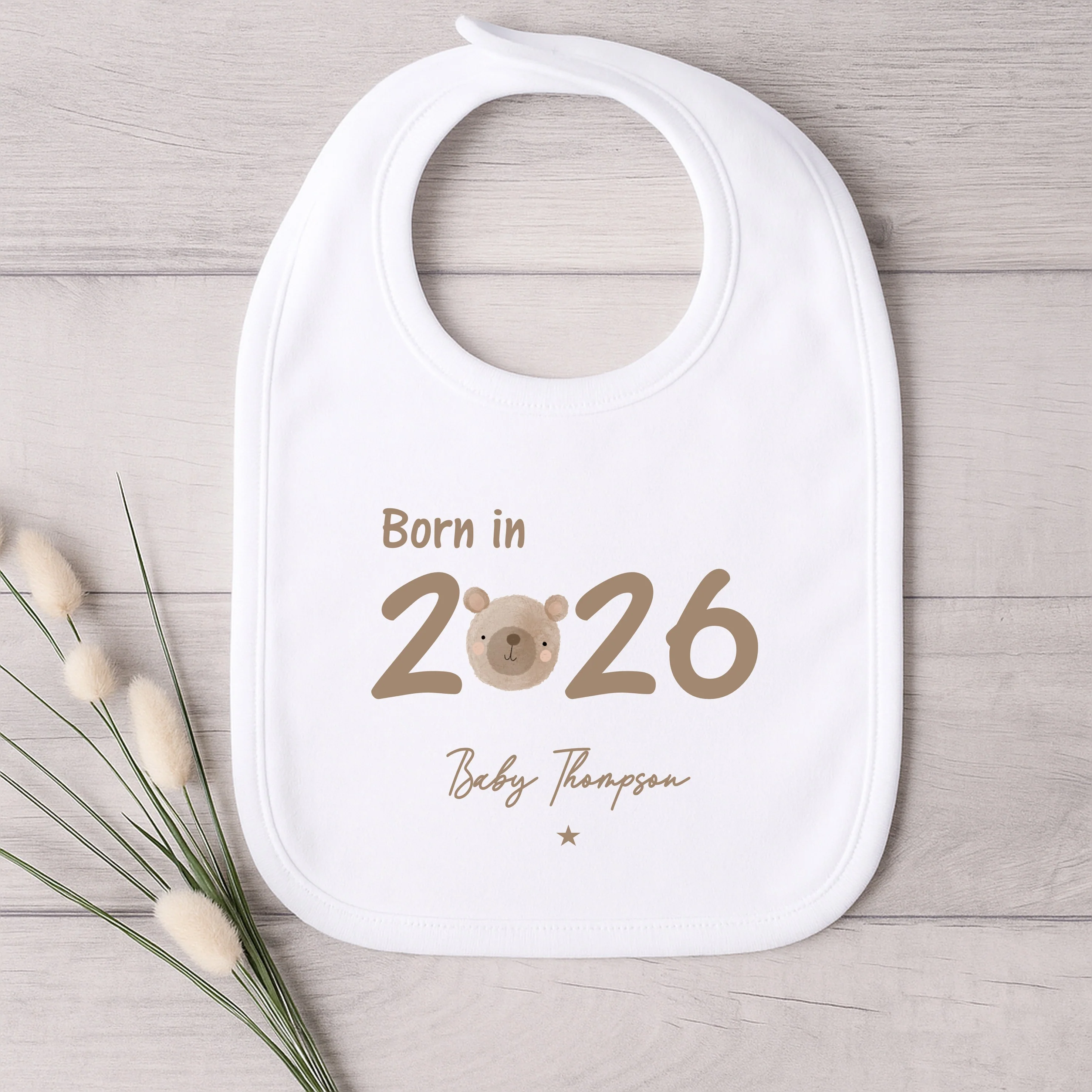 Personalised Brown Bear Born in 2026 Baby Grow, Vest or Bib - Image 4