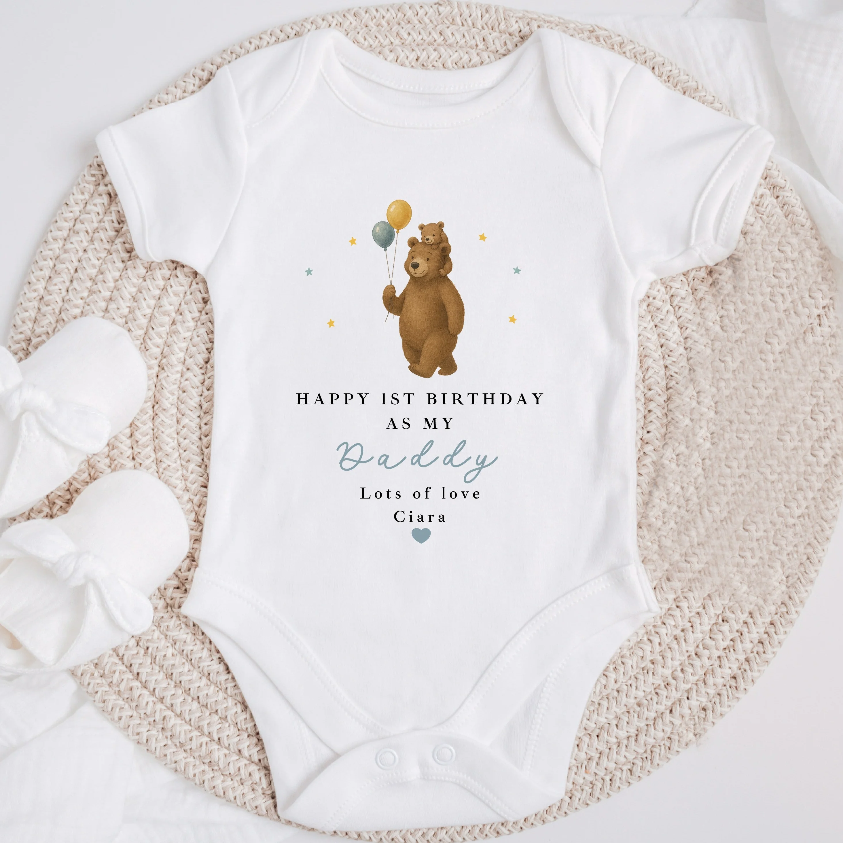 Personalised Brown Bear Happy First Birthday As My Daddy Baby Grow or Vest