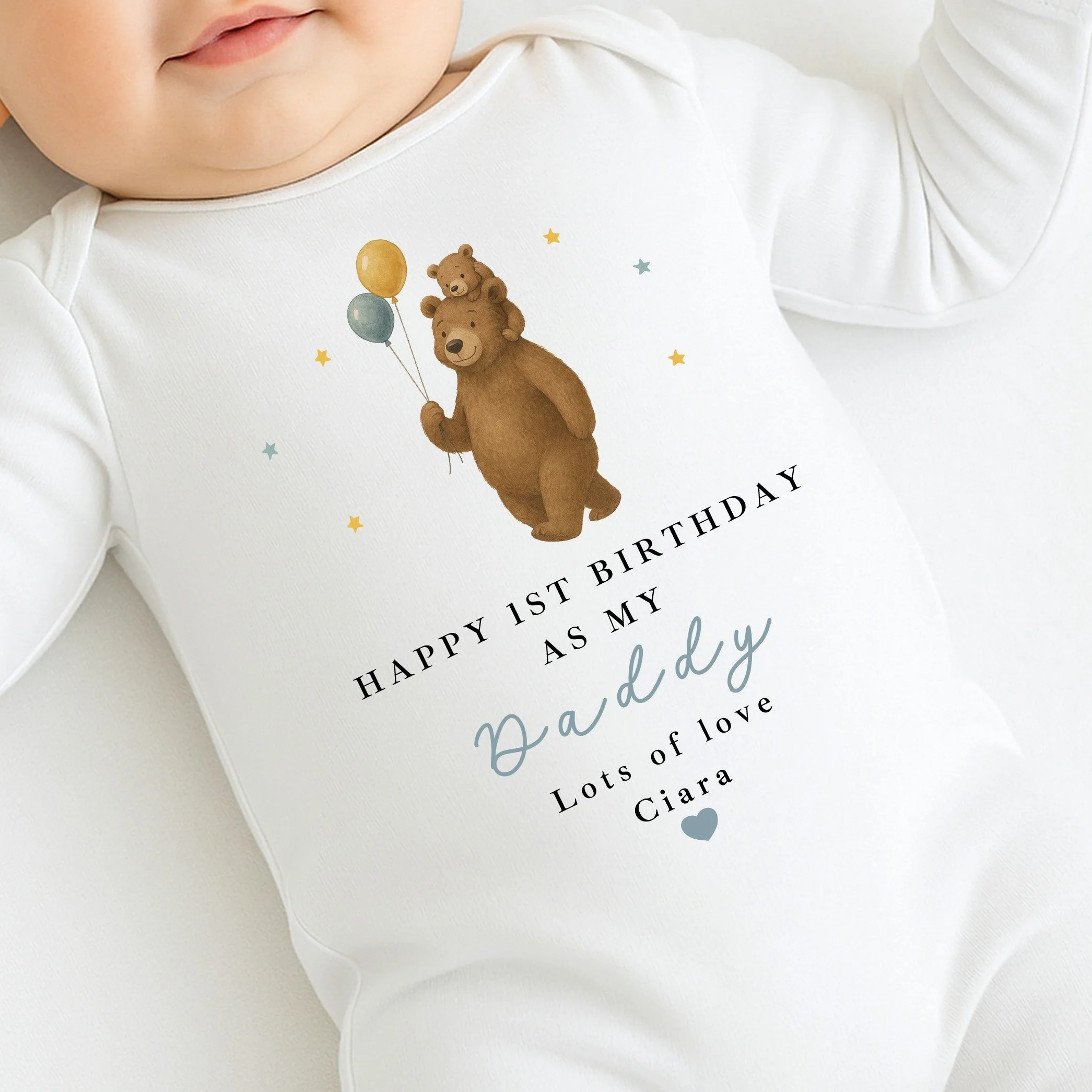 Personalised Brown Bear Happy First Birthday As My Daddy Baby Grow or Vest - Image 2