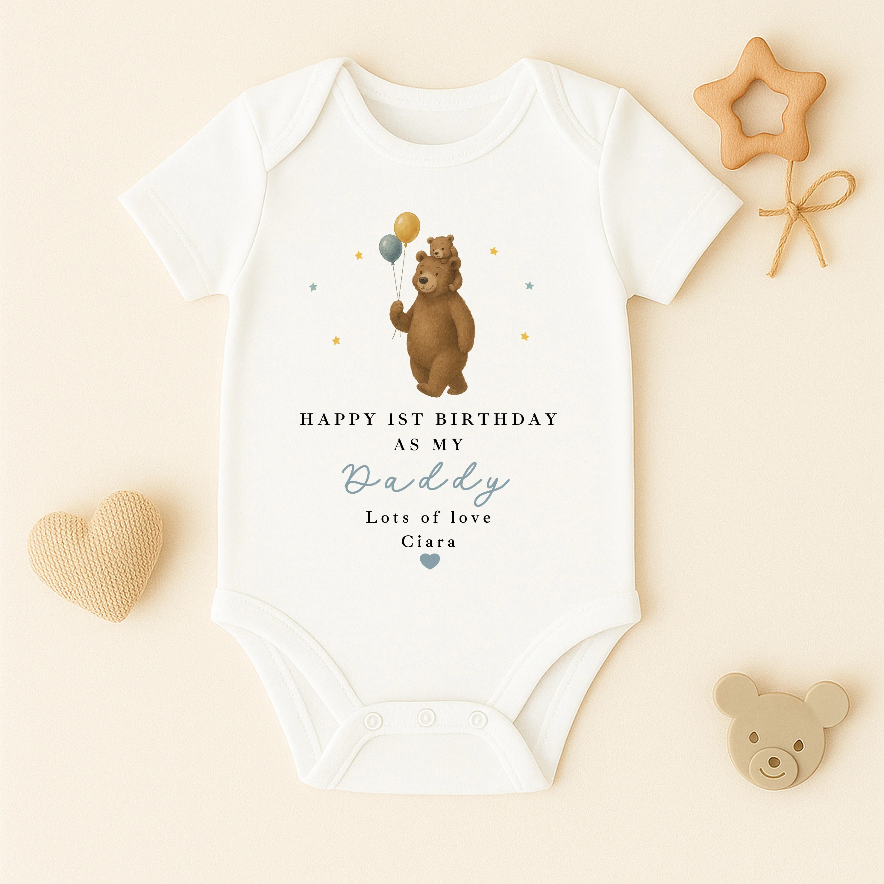 Personalised Brown Bear Happy First Birthday As My Daddy Baby Grow or Vest - Image 3