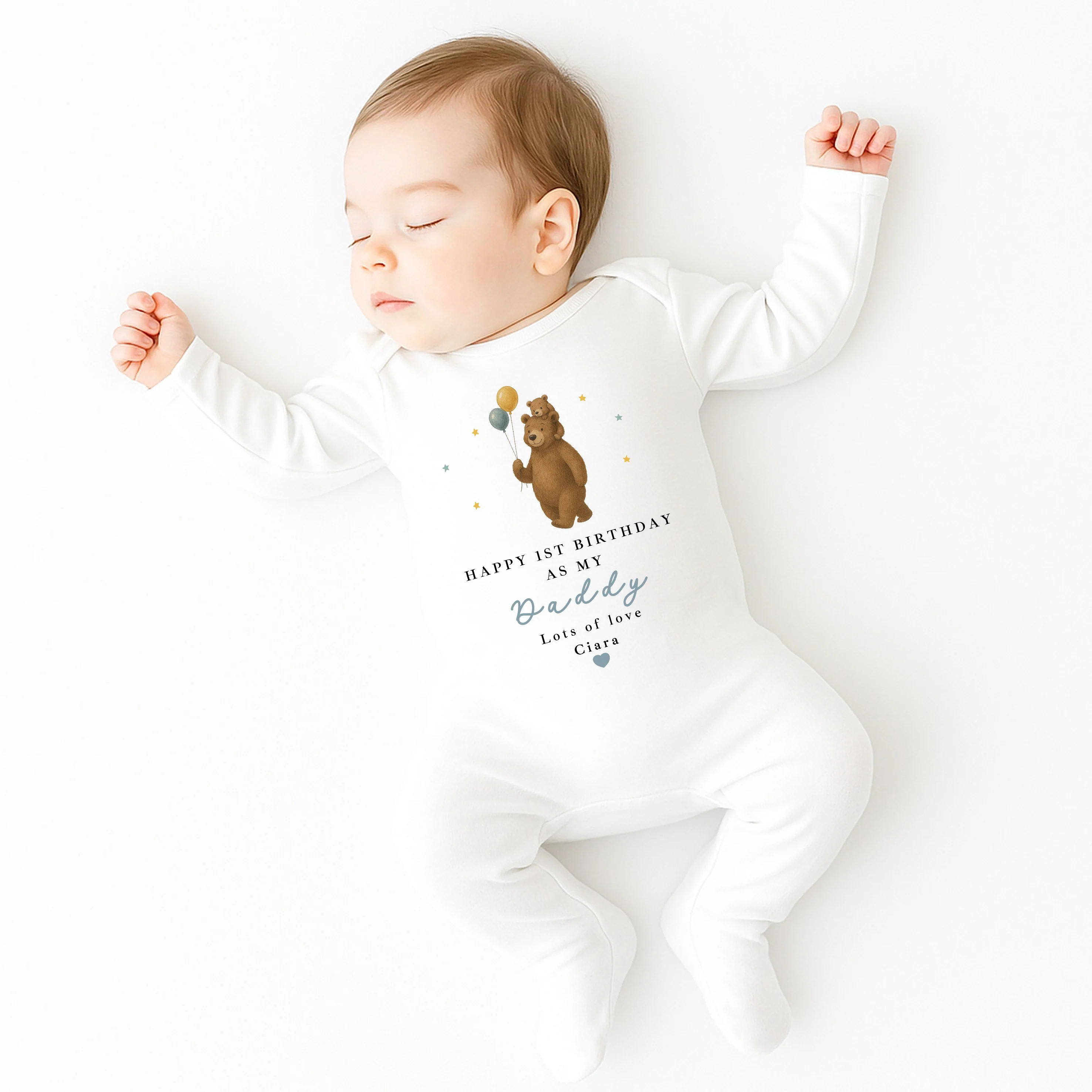 Personalised Brown Bear Happy First Birthday As My Daddy Baby Grow or Vest - Image 4
