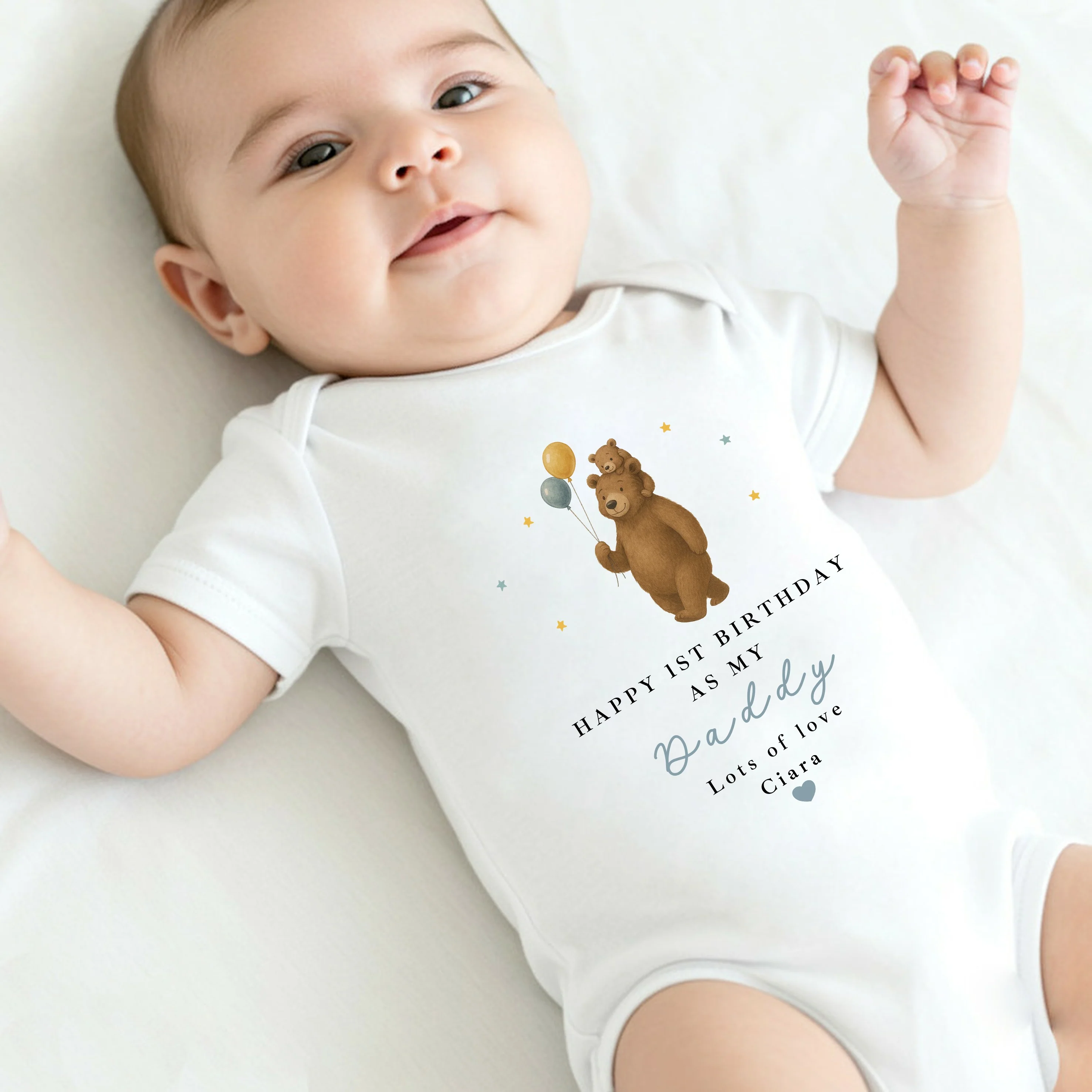 Personalised Brown Bear Happy First Birthday As My Daddy Baby Grow or Vest - Image 5