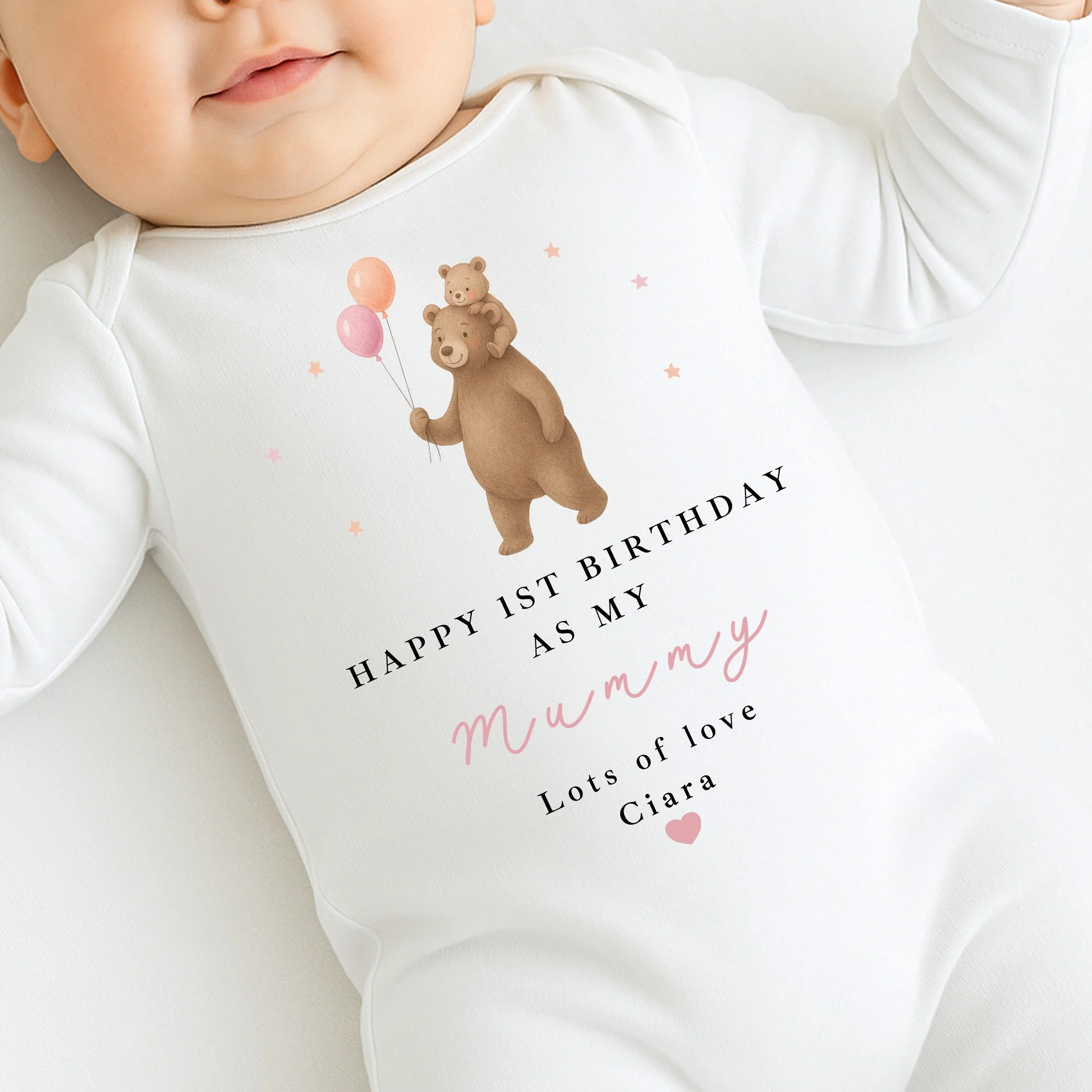 Personalised Brown Bear Happy First Birthday As My Mummy Baby Grow or Vest