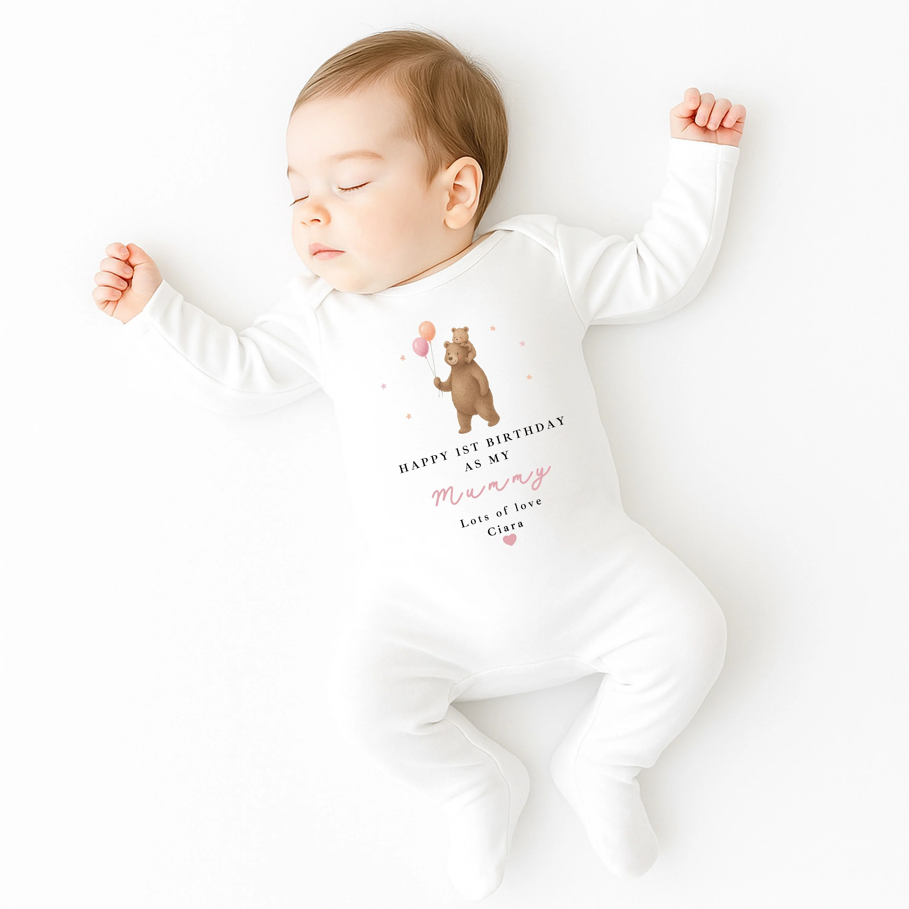 Personalised Brown Bear Happy First Birthday As My Mummy Baby Grow or Vest - Image 2