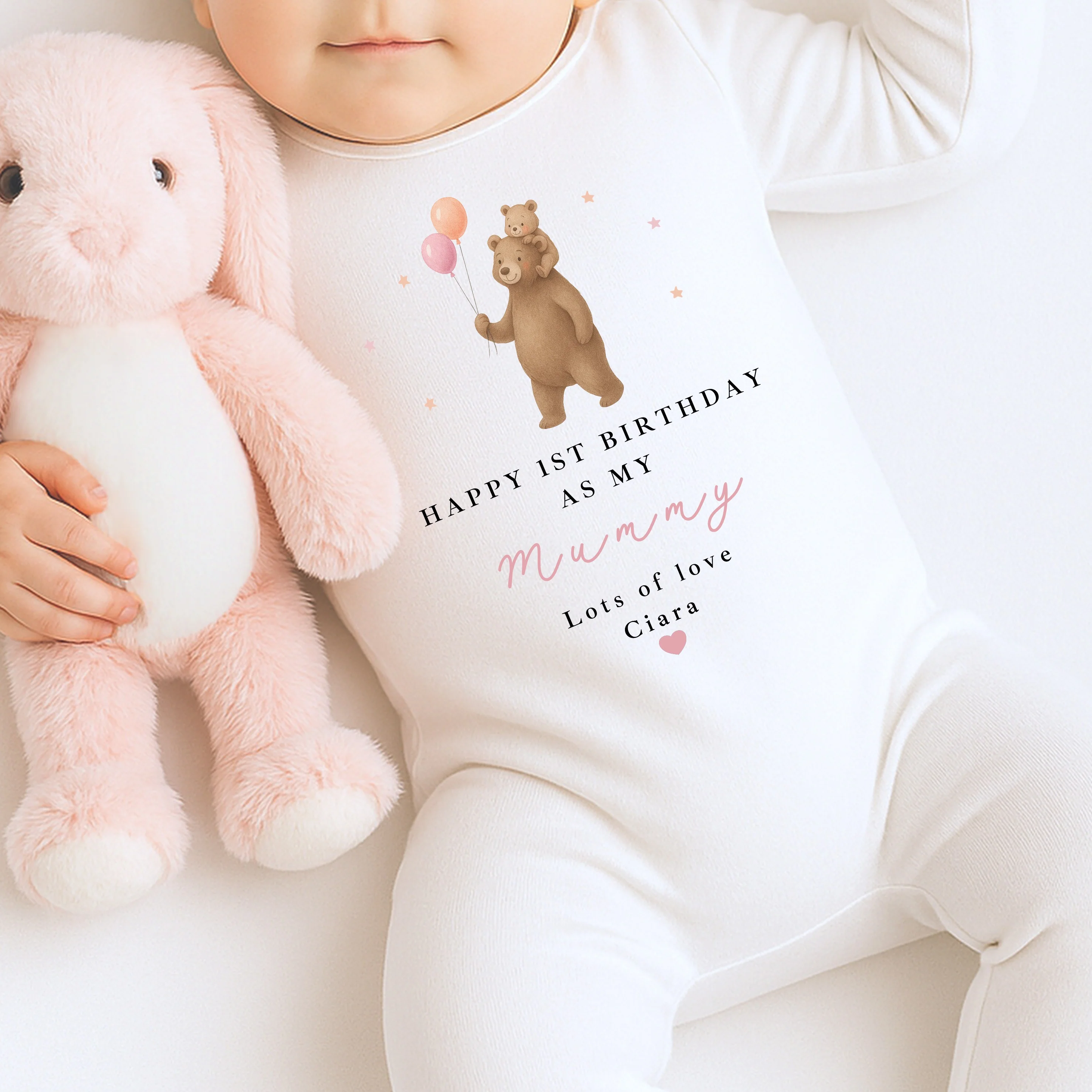 Personalised Brown Bear Happy First Birthday As My Mummy Baby Grow or Vest - Image 3