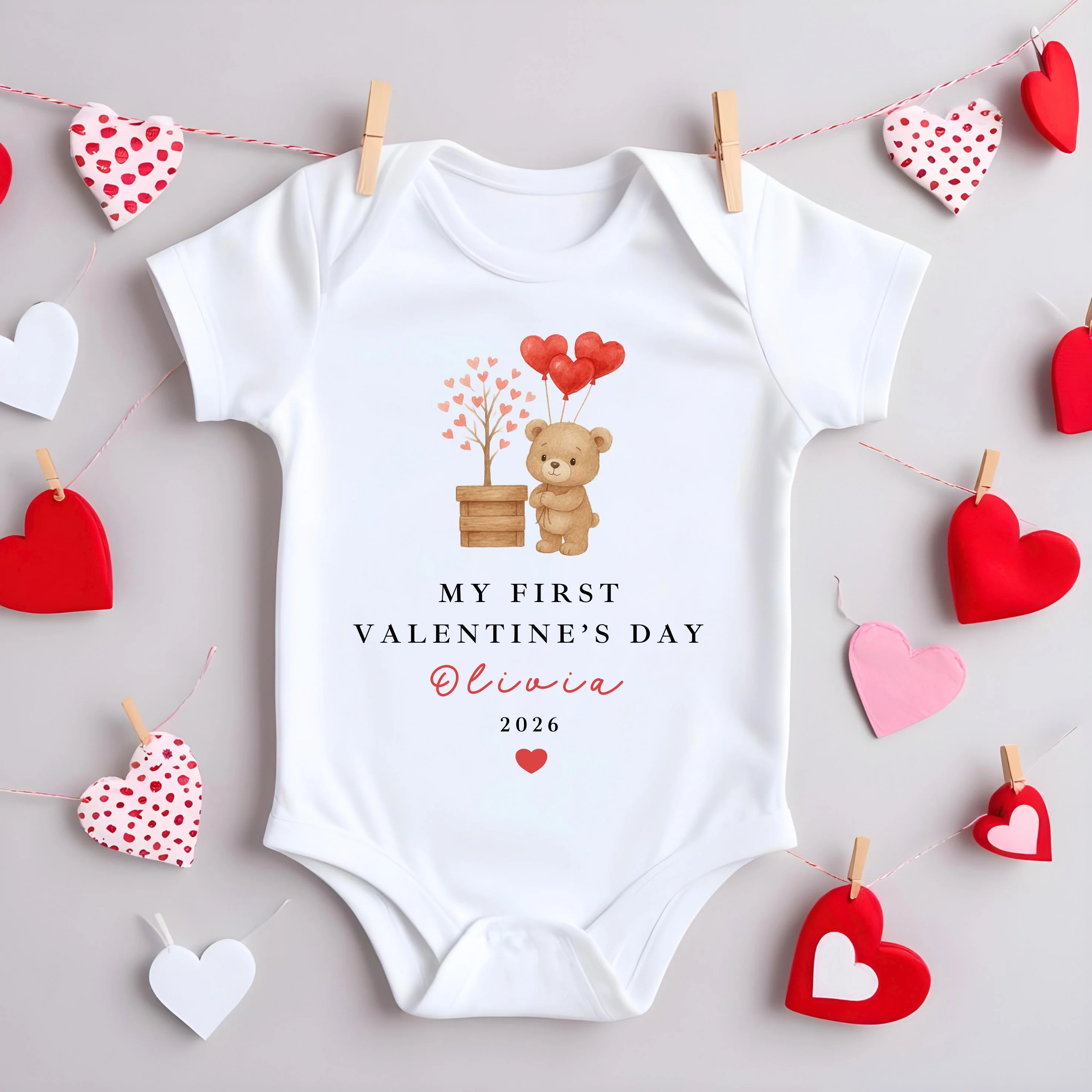 Personalised Brown Bear My First Valentines Day Baby Grow, Vest or Bib - Image 2