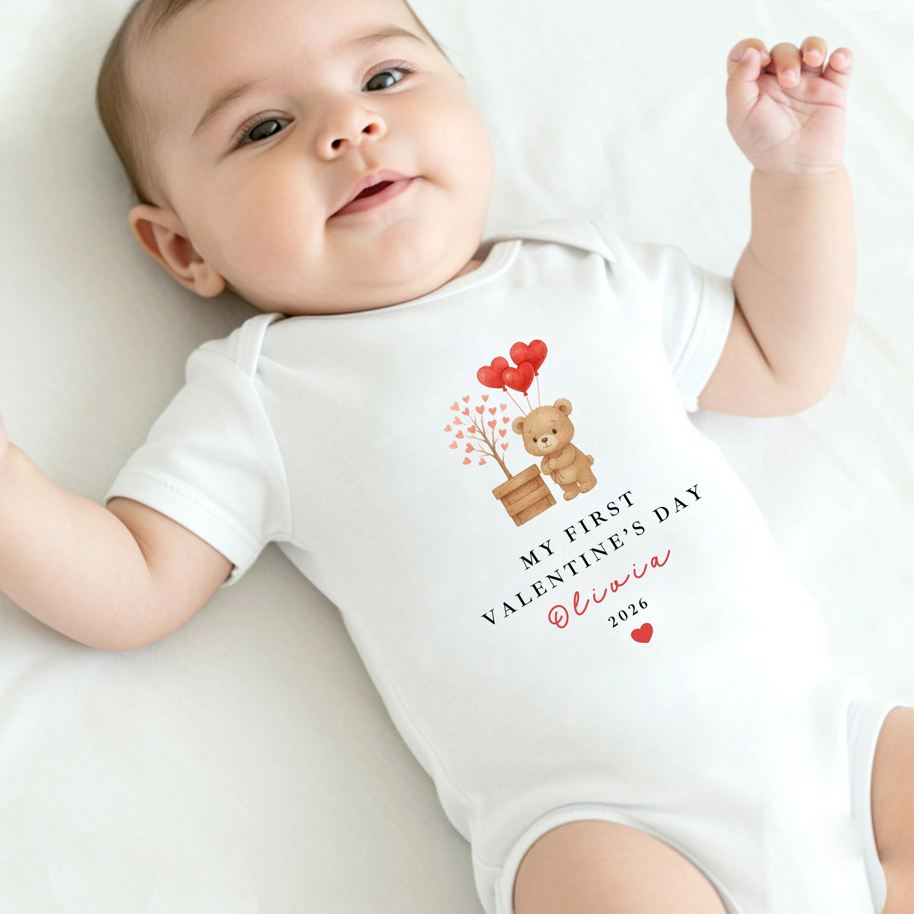 Personalised Brown Bear My First Valentines Day Baby Grow, Vest or Bib - Image 5