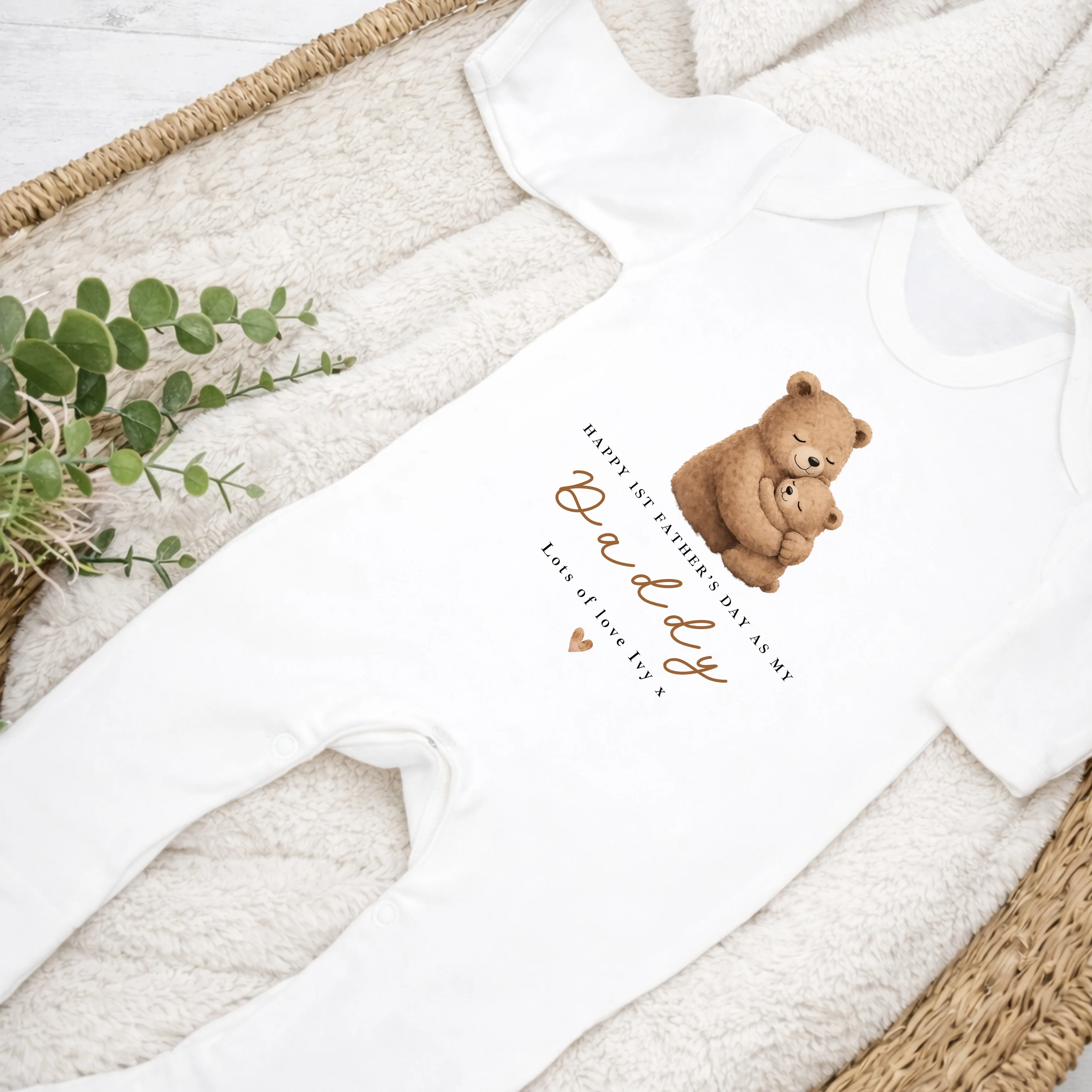Personalised Brown Bears Happy 1st Father's Day Baby Grow or Vest - Image 2