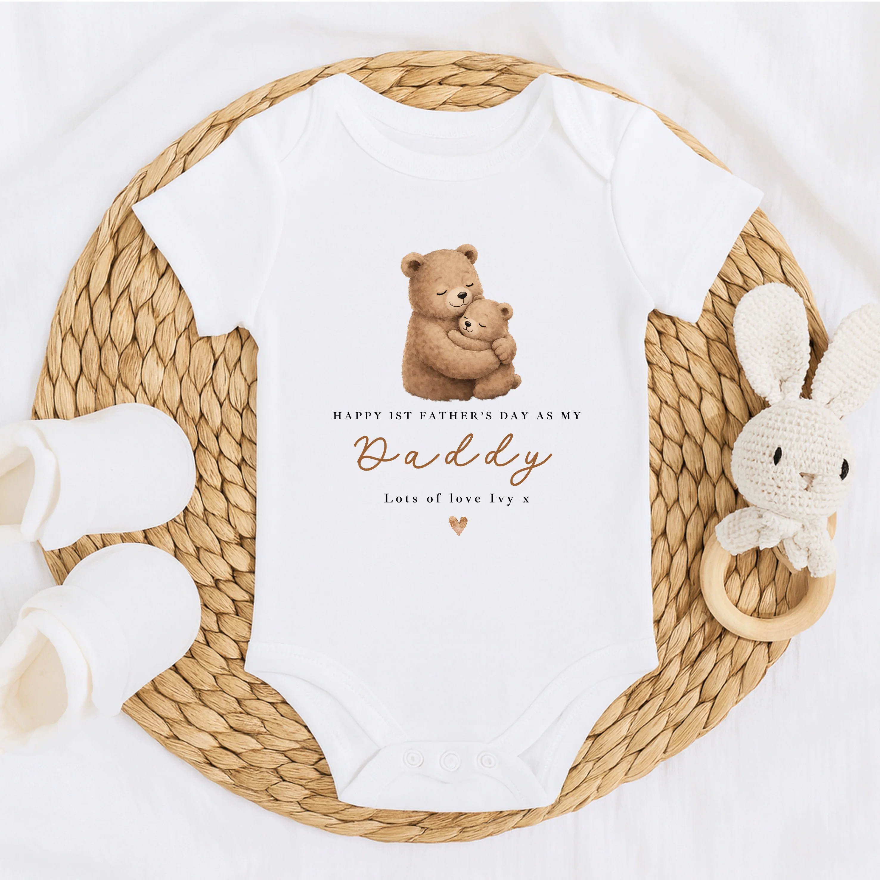 Personalised Brown Bears Happy 1st Father's Day Baby Grow or Vest - Image 3