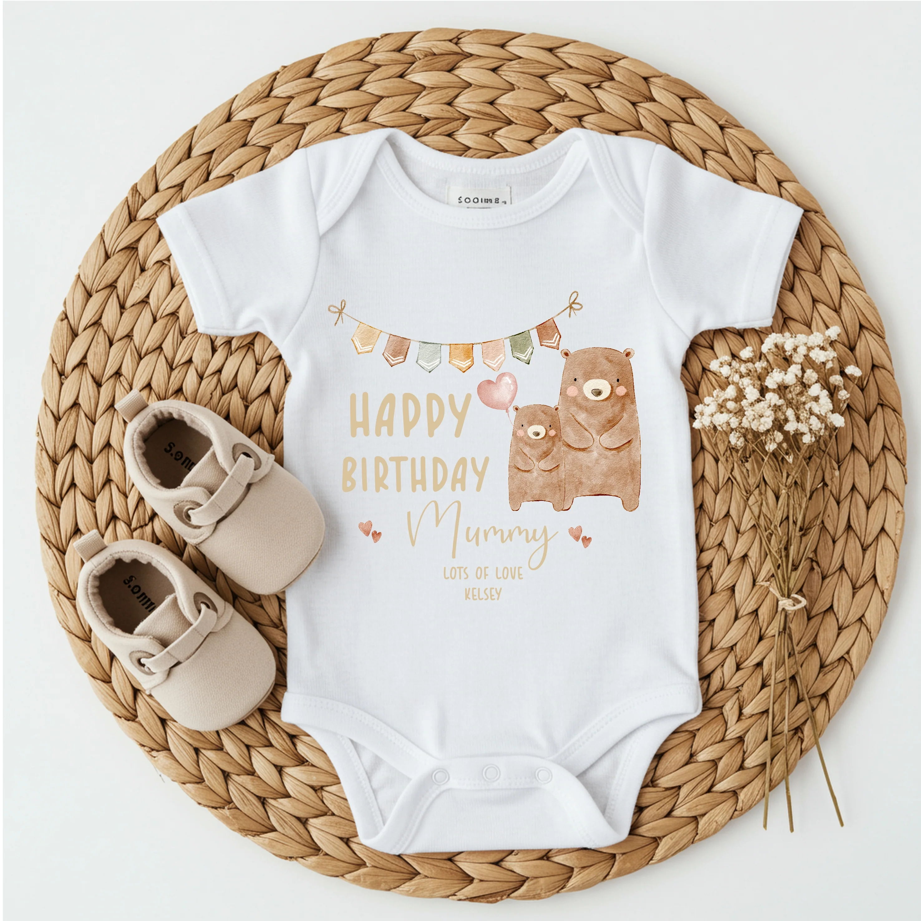 Personalised Brown Bears Happy Birthday Mummy/Daddy Baby Grow or Vest - Image 3