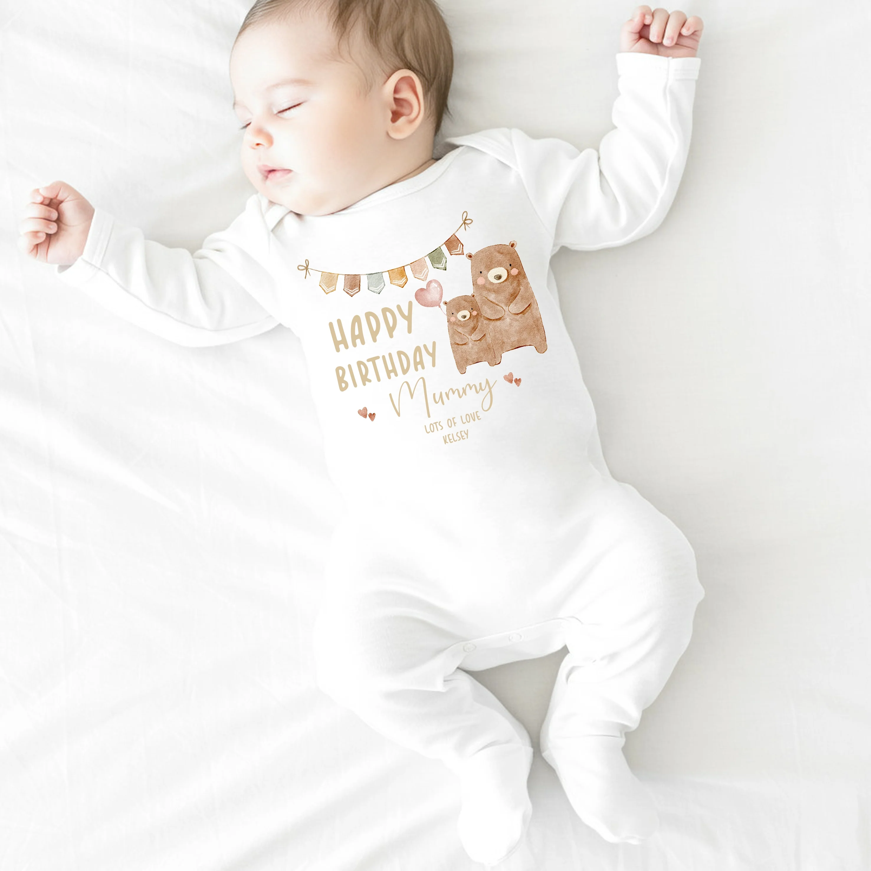 Personalised Brown Bears Happy Birthday Mummy/Daddy Baby Grow or Vest - Image 4
