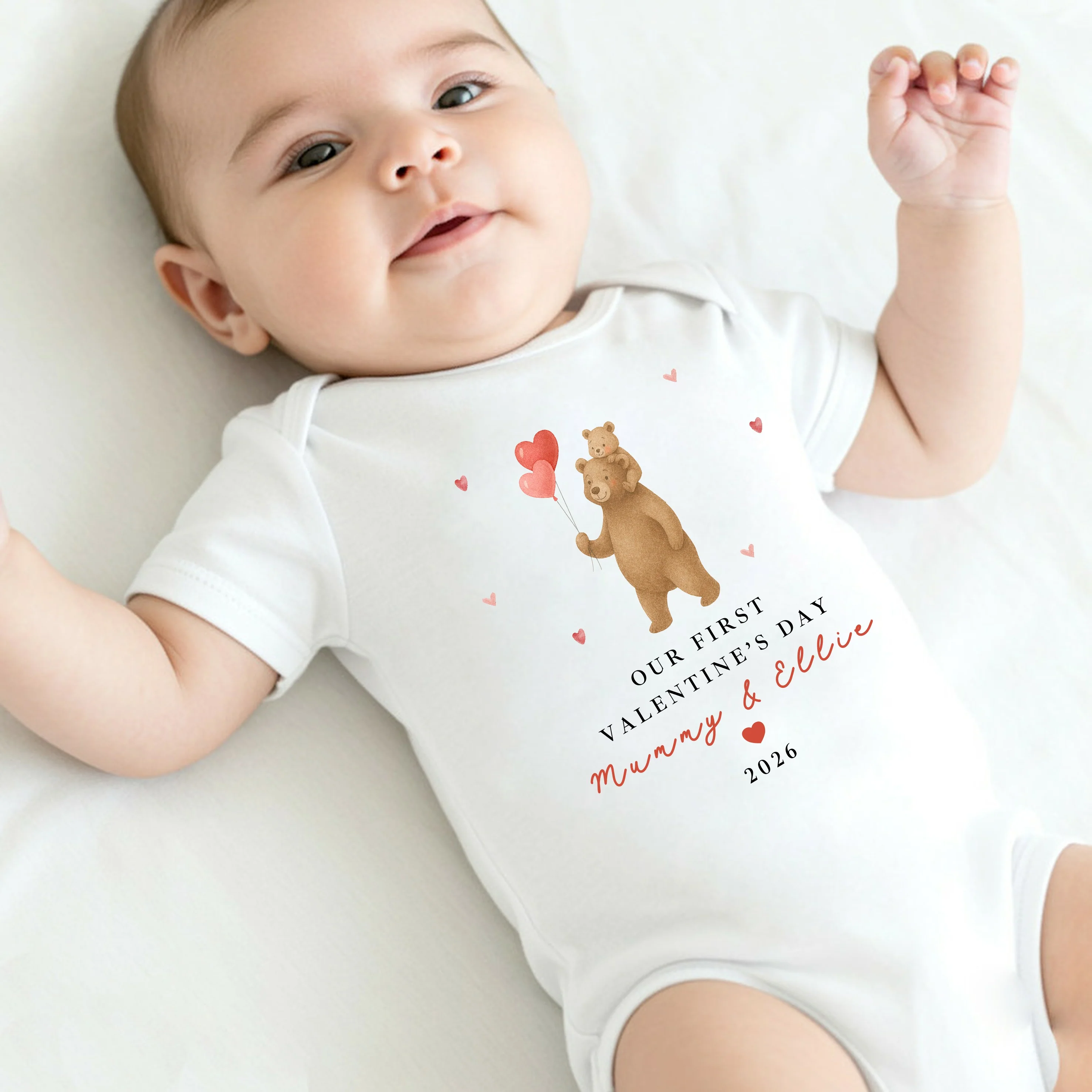 Personalised Brown Bears Our First Valentines Day Baby Grow, Vest or Bib - Image 3