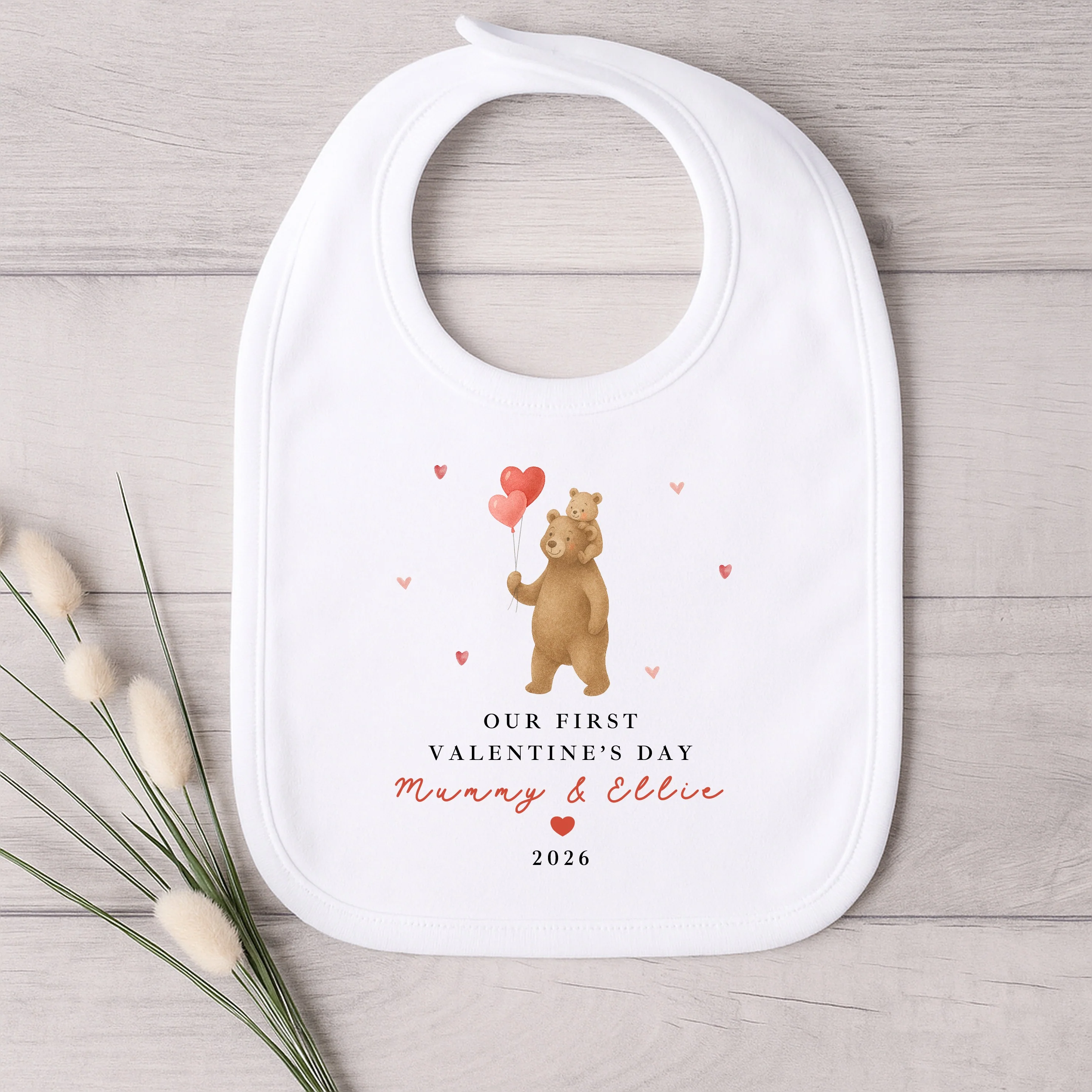 Personalised Brown Bears Our First Valentines Day Baby Grow, Vest or Bib - Image 4
