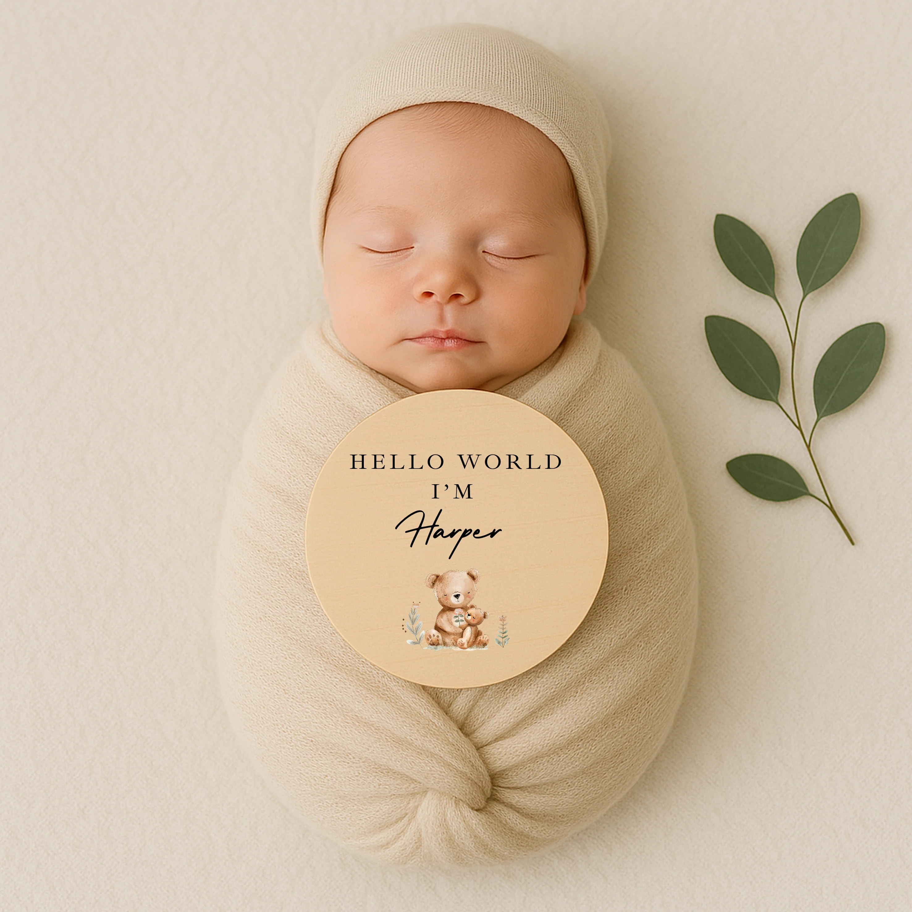 Personalised Brown Bears Wooden Announcement Plaque - Image 2
