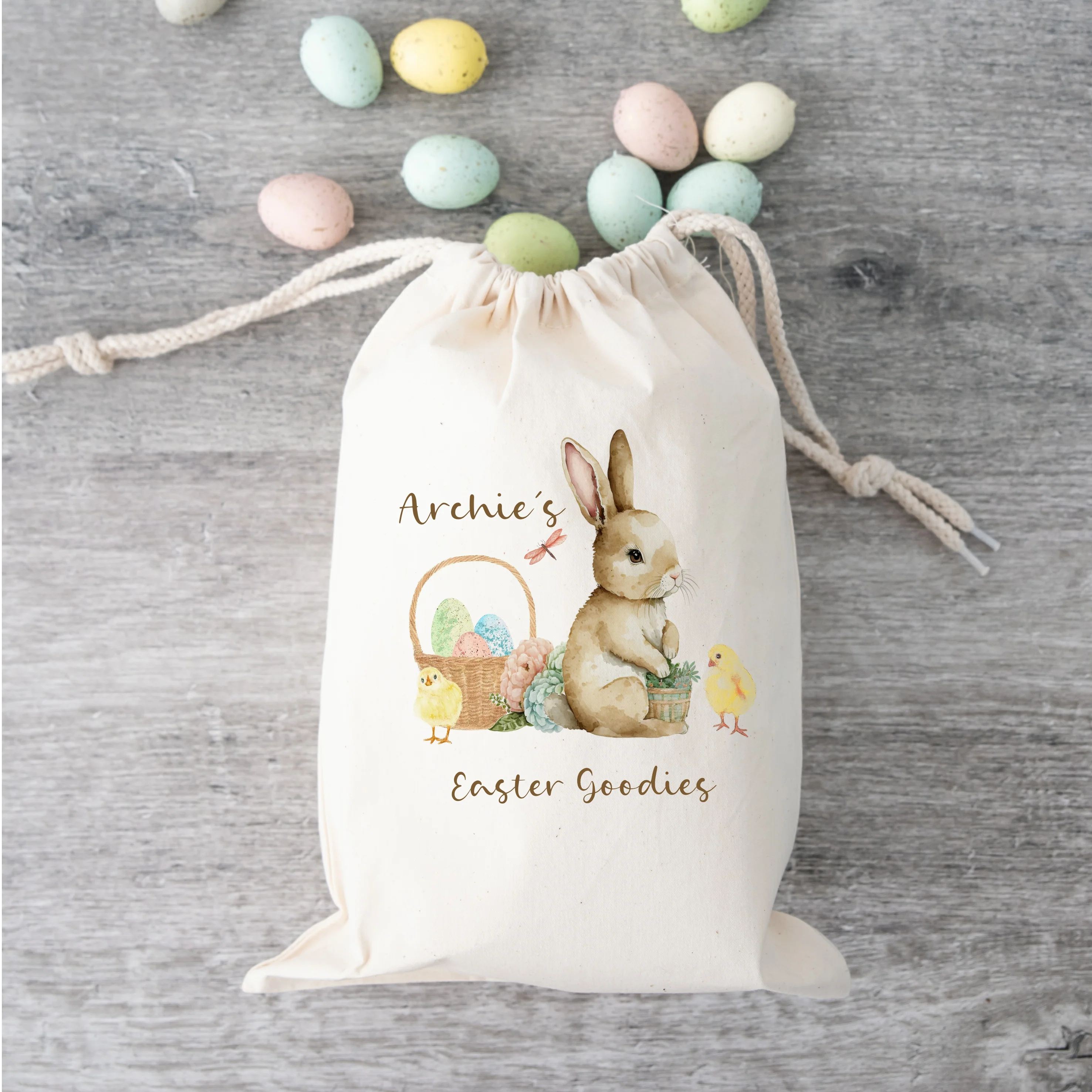 Personalised Brown Bunny Easter Goodies Treat Bag - Image 3
