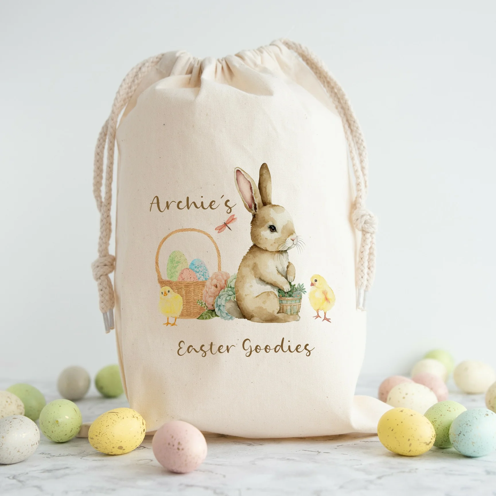Personalised Brown Bunny Easter Goodies Treat Bag - Image 4