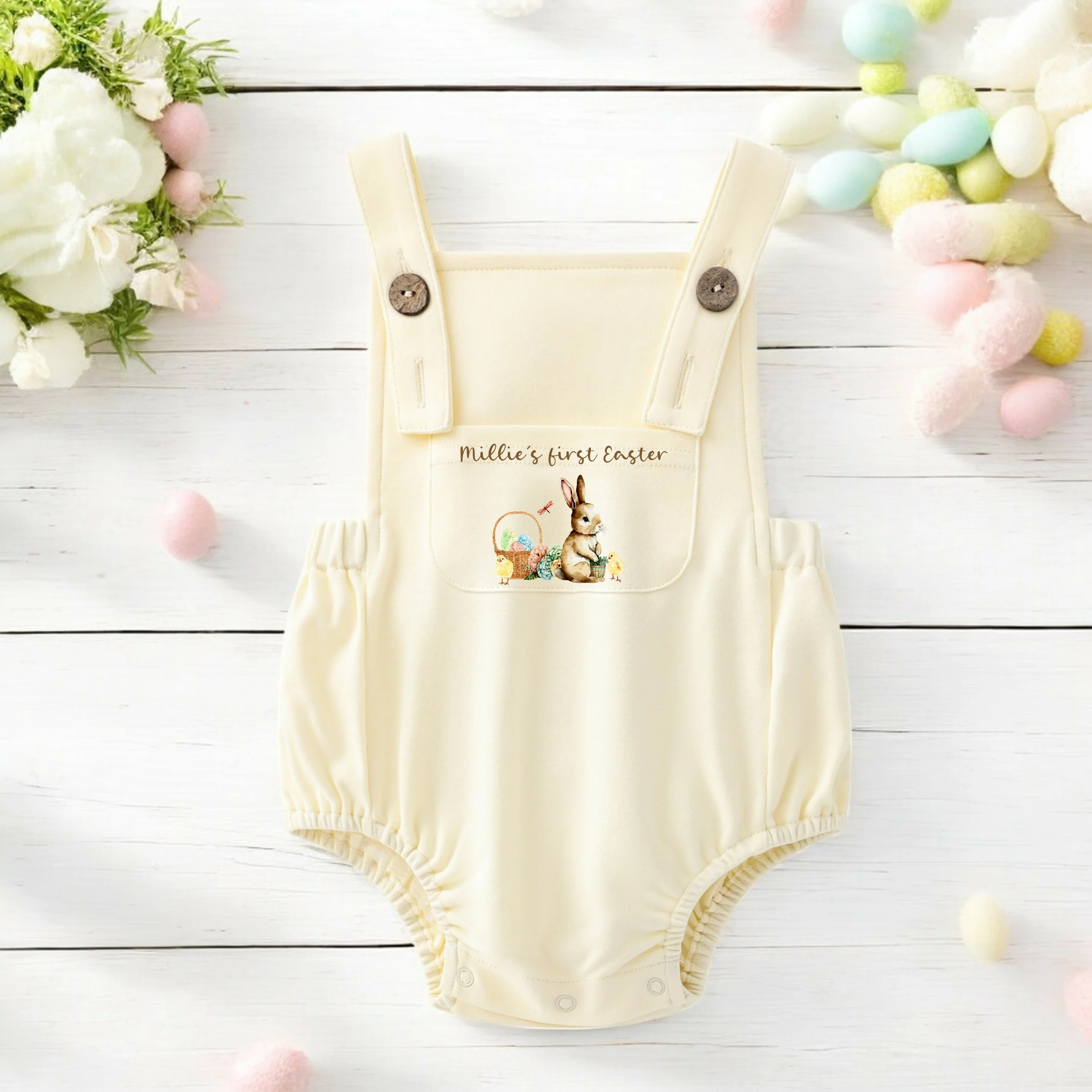 Personalised Brown bunny First Easter Dungarees - Image 4