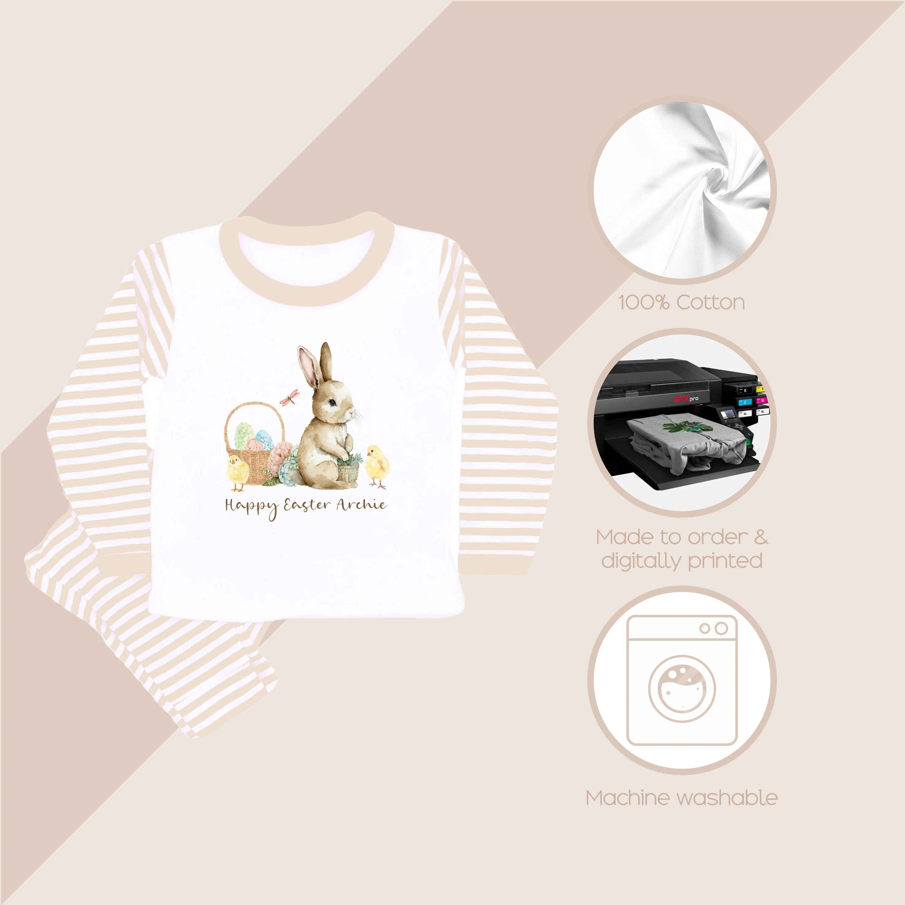 Personalised Brown Bunny Happy Easter Pyjamas - Image 4