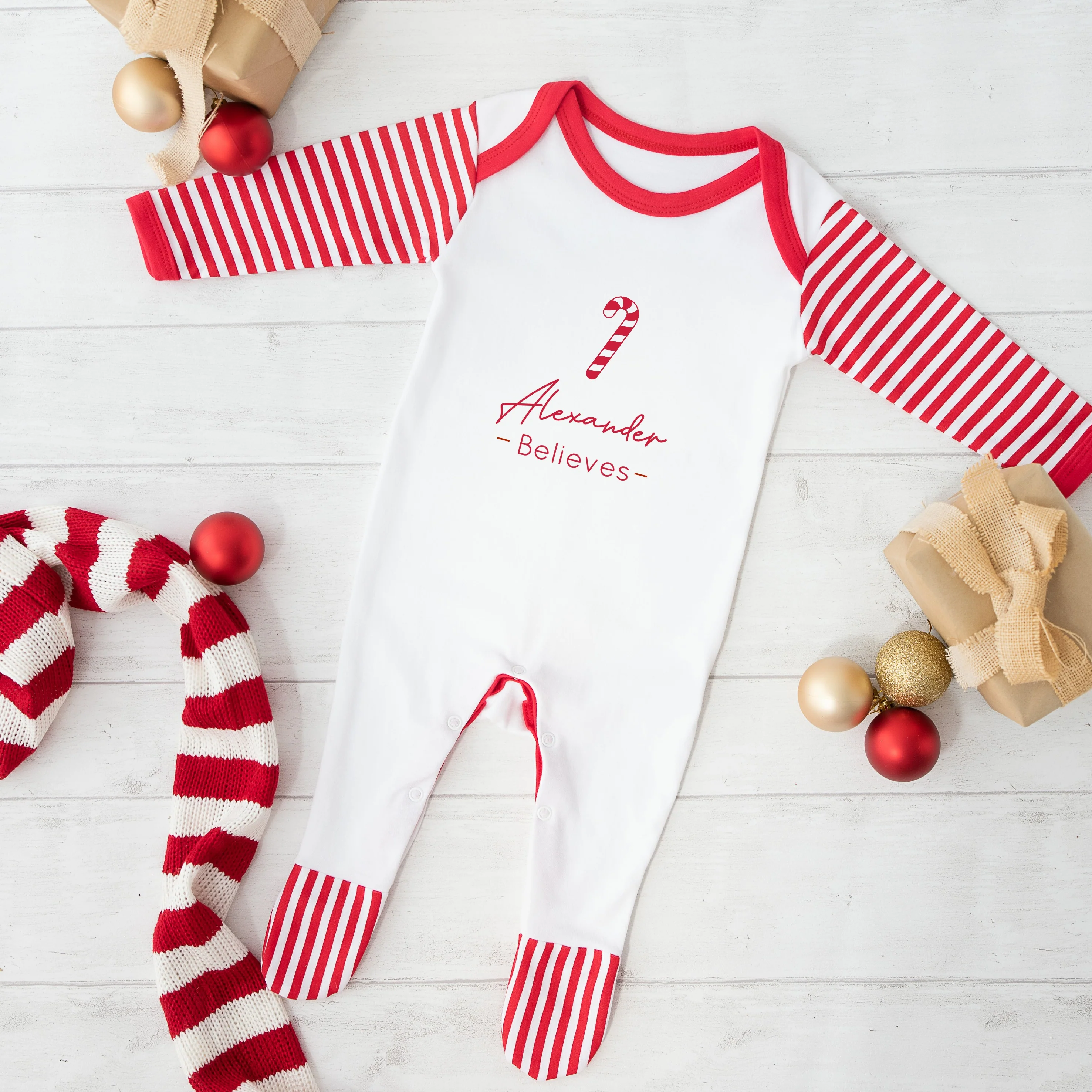 Personalised Candy Cane Sibling Matching Babygrow/Pyjamas - Image 3