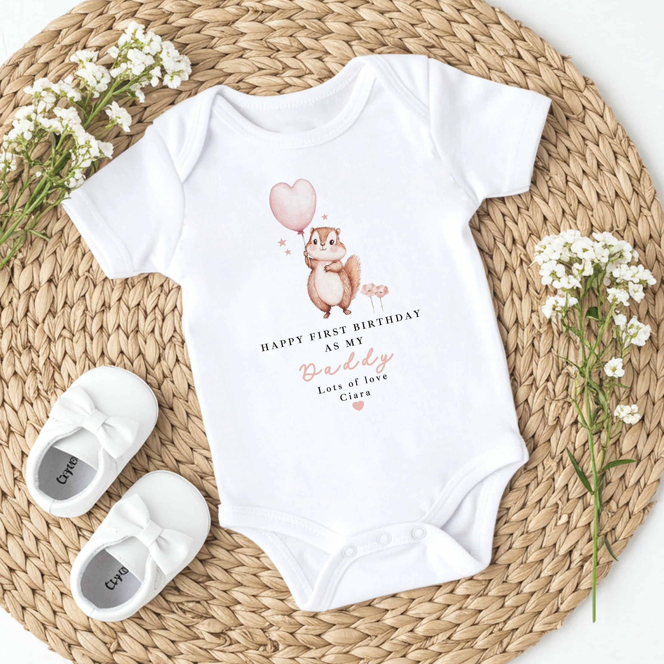 Personalised Chipmunk Happy First Birthday As My Daddy Baby Grow or Vest
