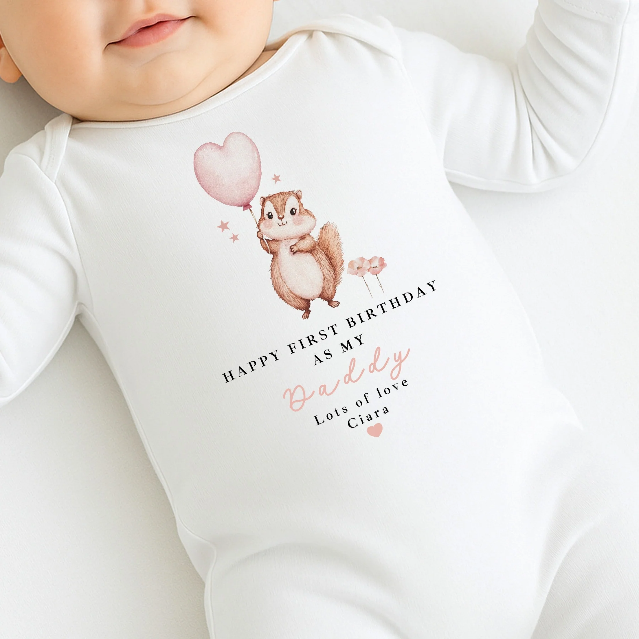 Personalised Chipmunk Happy First Birthday As My Daddy Baby Grow or Vest - Image 2