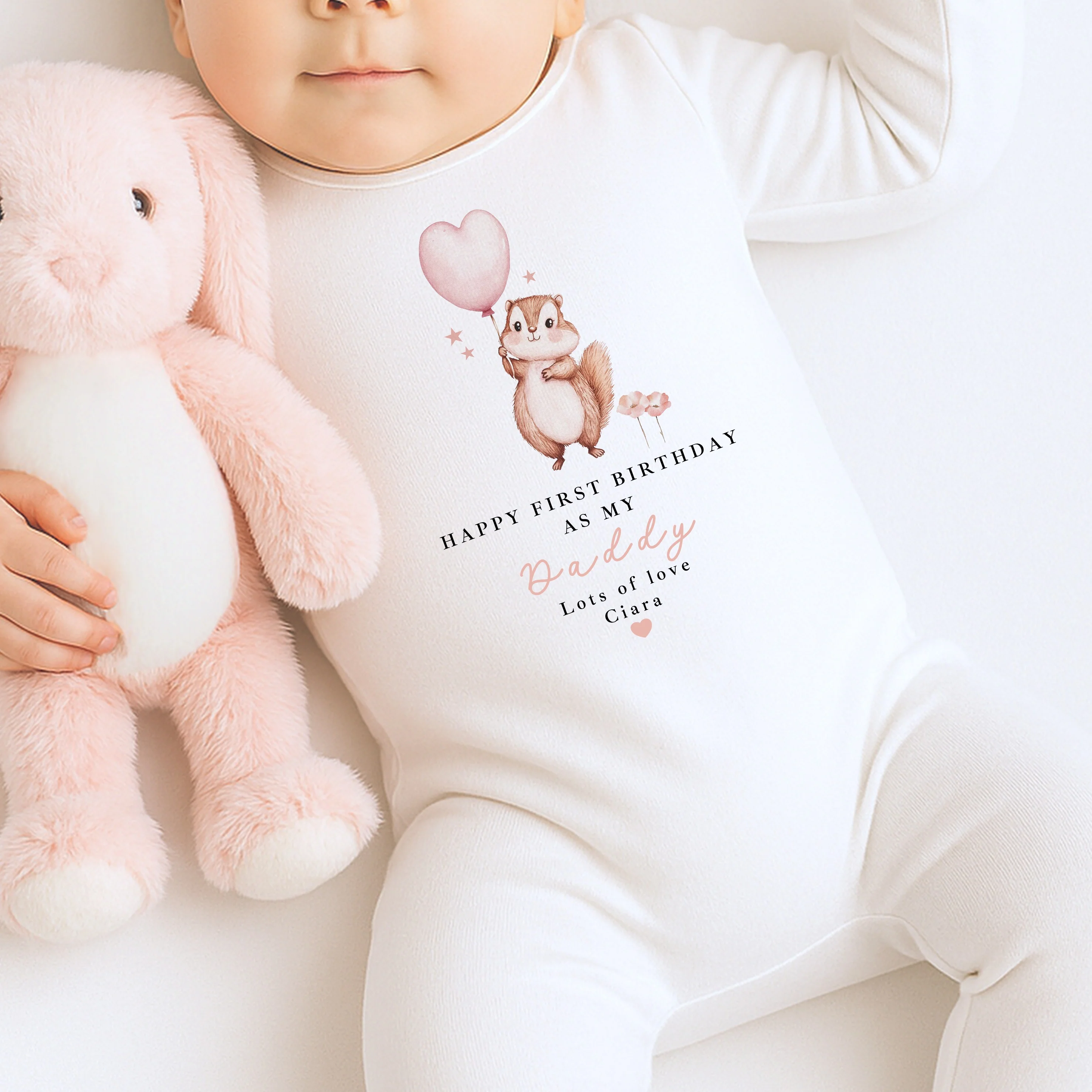 Personalised Chipmunk Happy First Birthday As My Daddy Baby Grow or Vest - Image 4