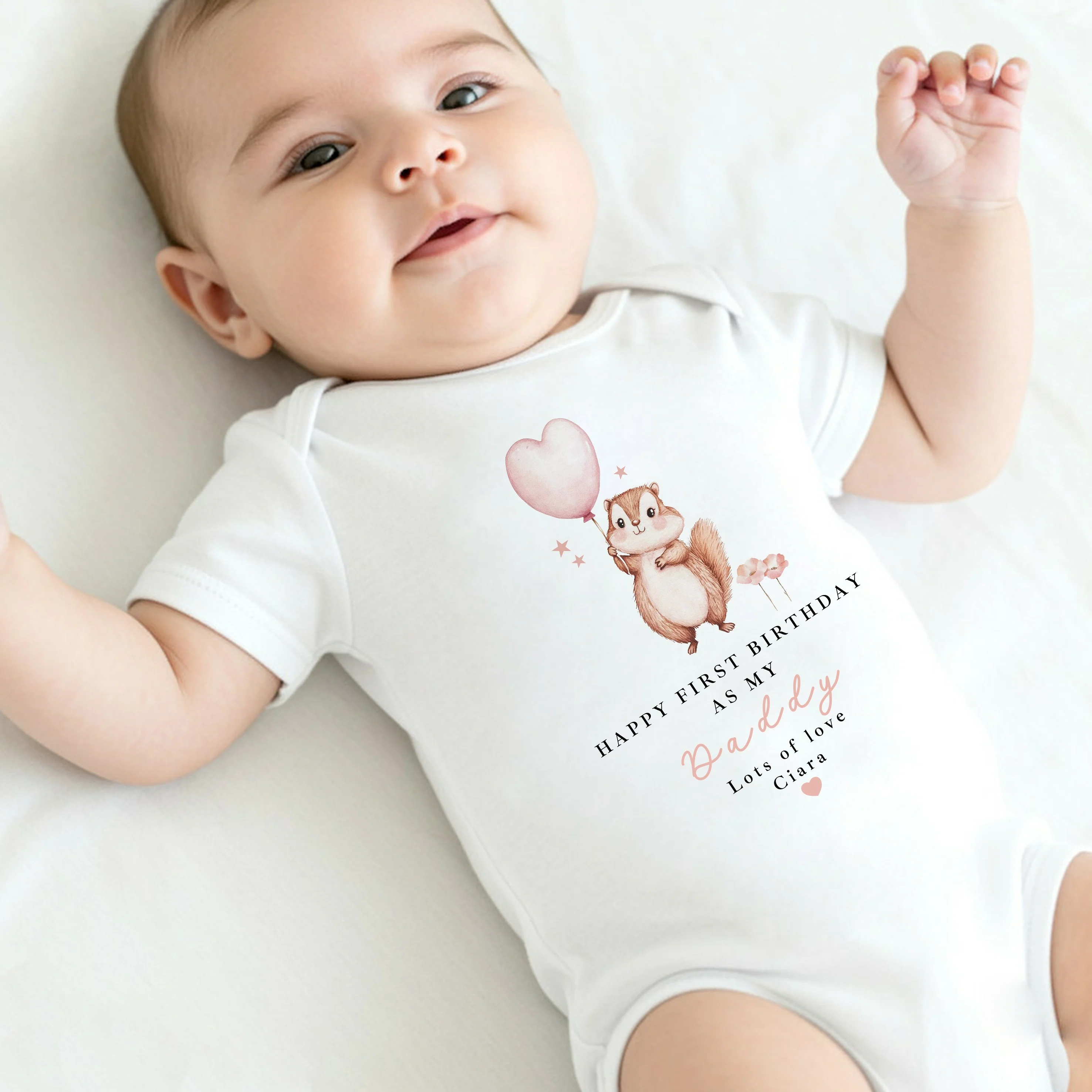 Personalised Chipmunk Happy First Birthday As My Daddy Baby Grow or Vest - Image 5