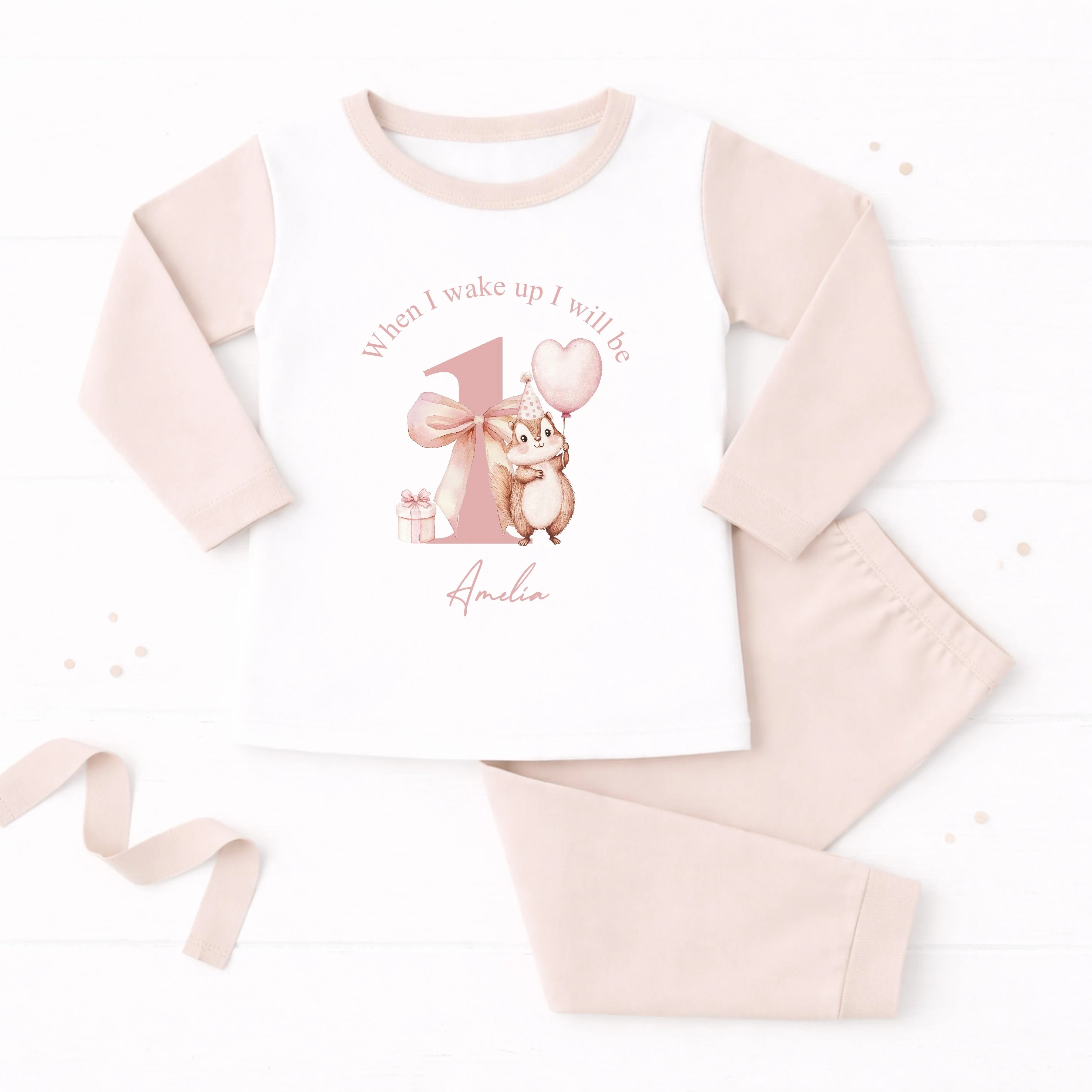 Personalised Chipmunk When I Wake Up I Will Be 1 Pink First Birthday Pyjamas - Image 4