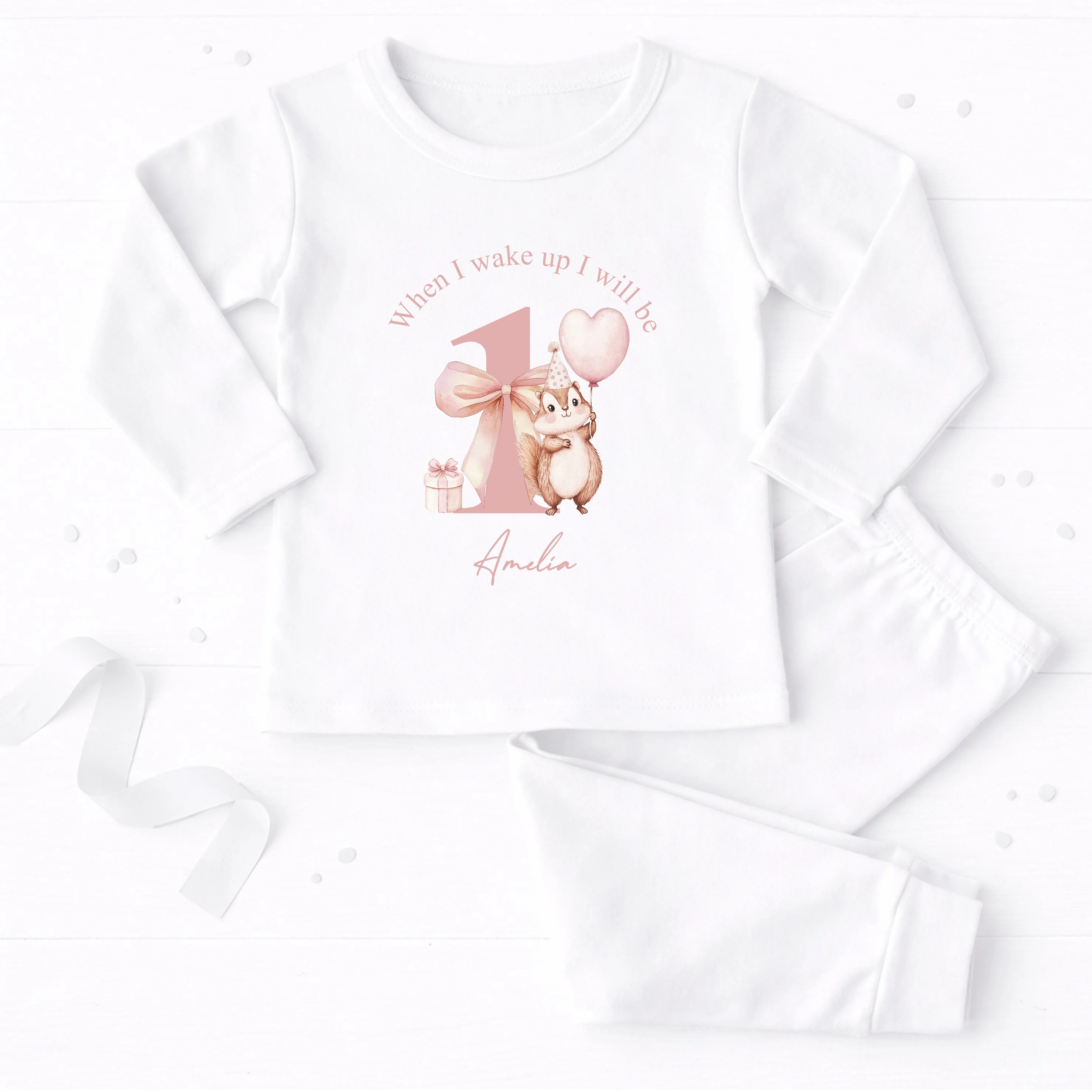 Personalised Chipmunk When I Wake Up I Will Be 1 Pink First Birthday Pyjamas - Image 5