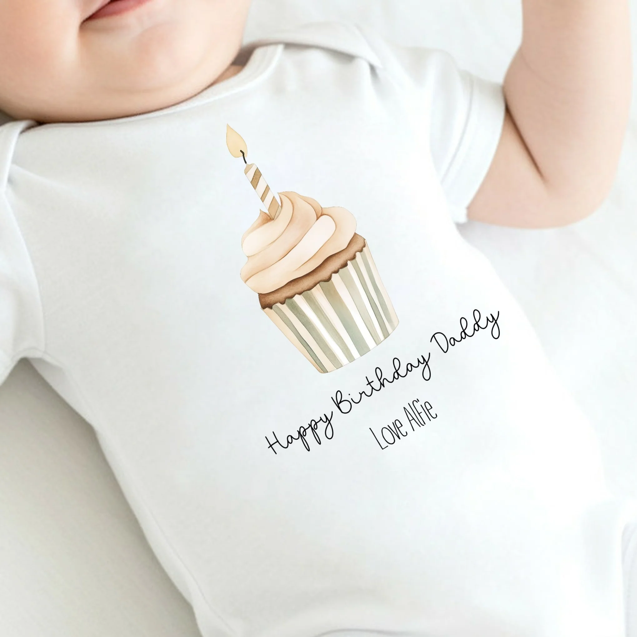 Personalised Cupcake Happy Birthday Daddy or Mummy Baby Grow or Vest