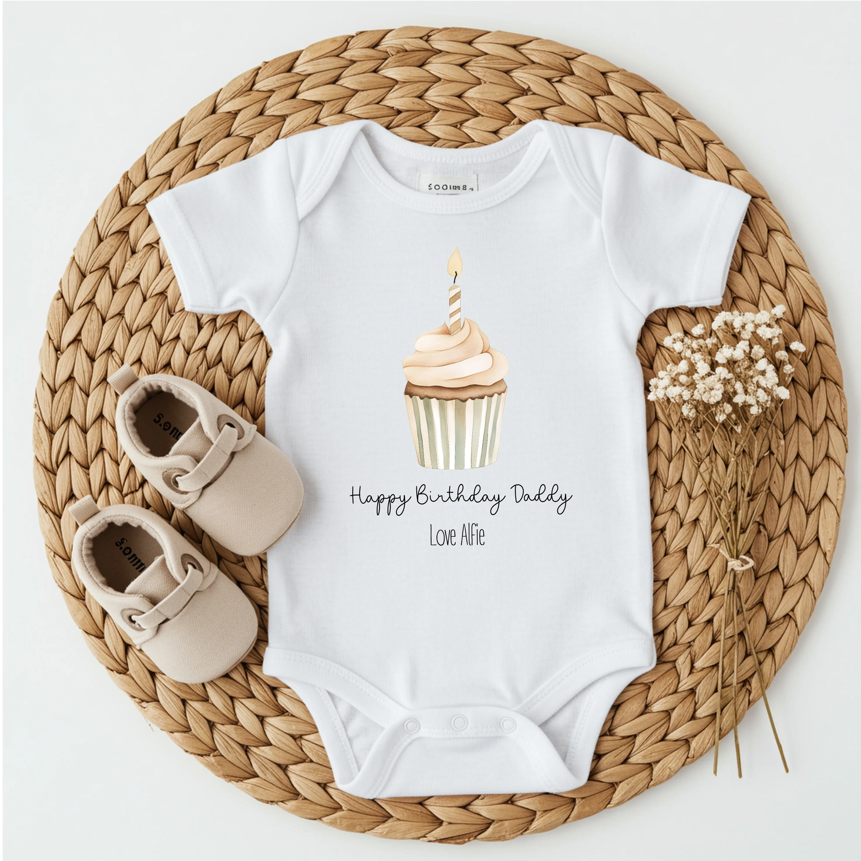 Personalised Cupcake Happy Birthday Daddy or Mummy Baby Grow or Vest - Image 2