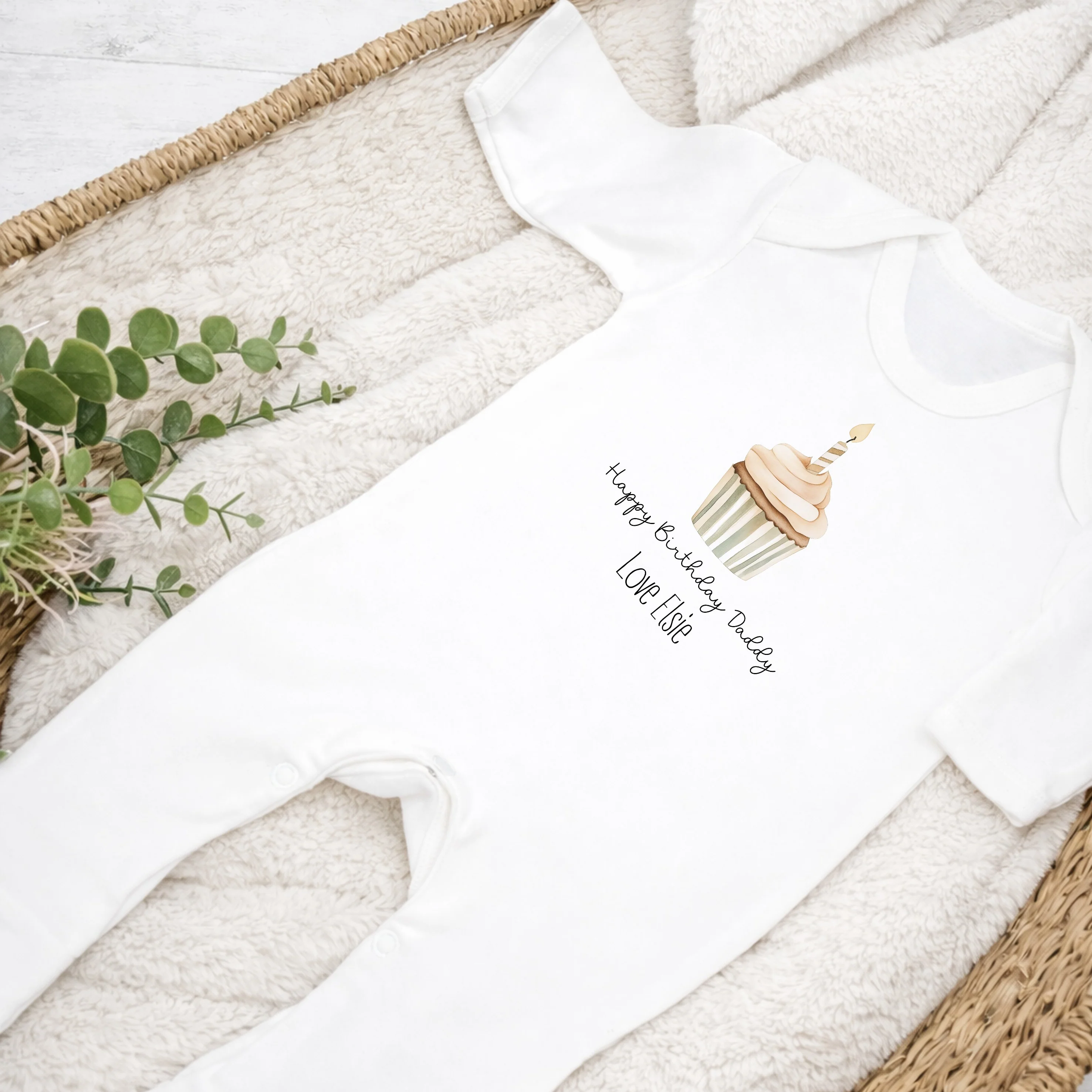 Personalised Cupcake Happy Birthday Daddy or Mummy Baby Grow or Vest - Image 5