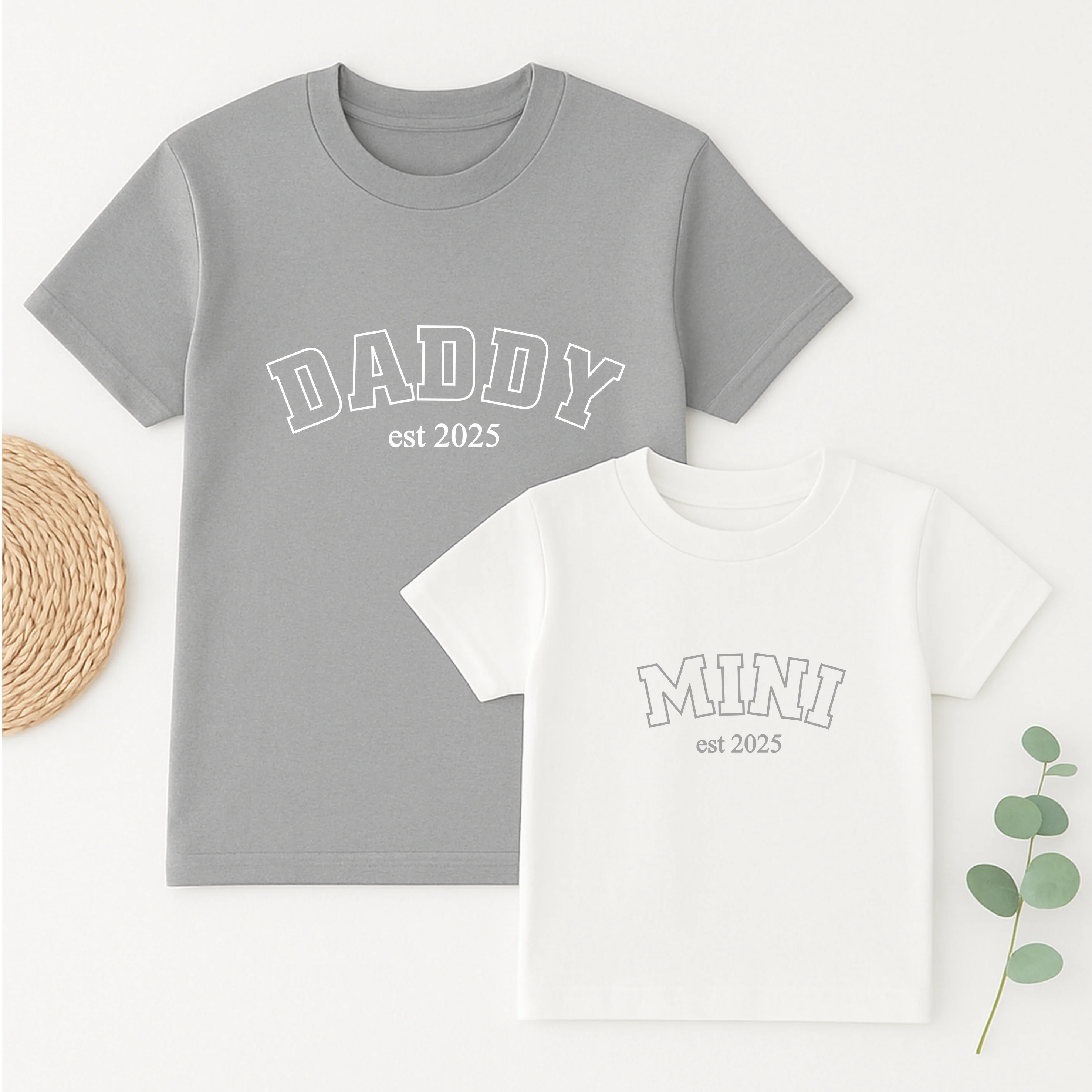 Personalised Daddy and Mini Est Grey Matching Outfits