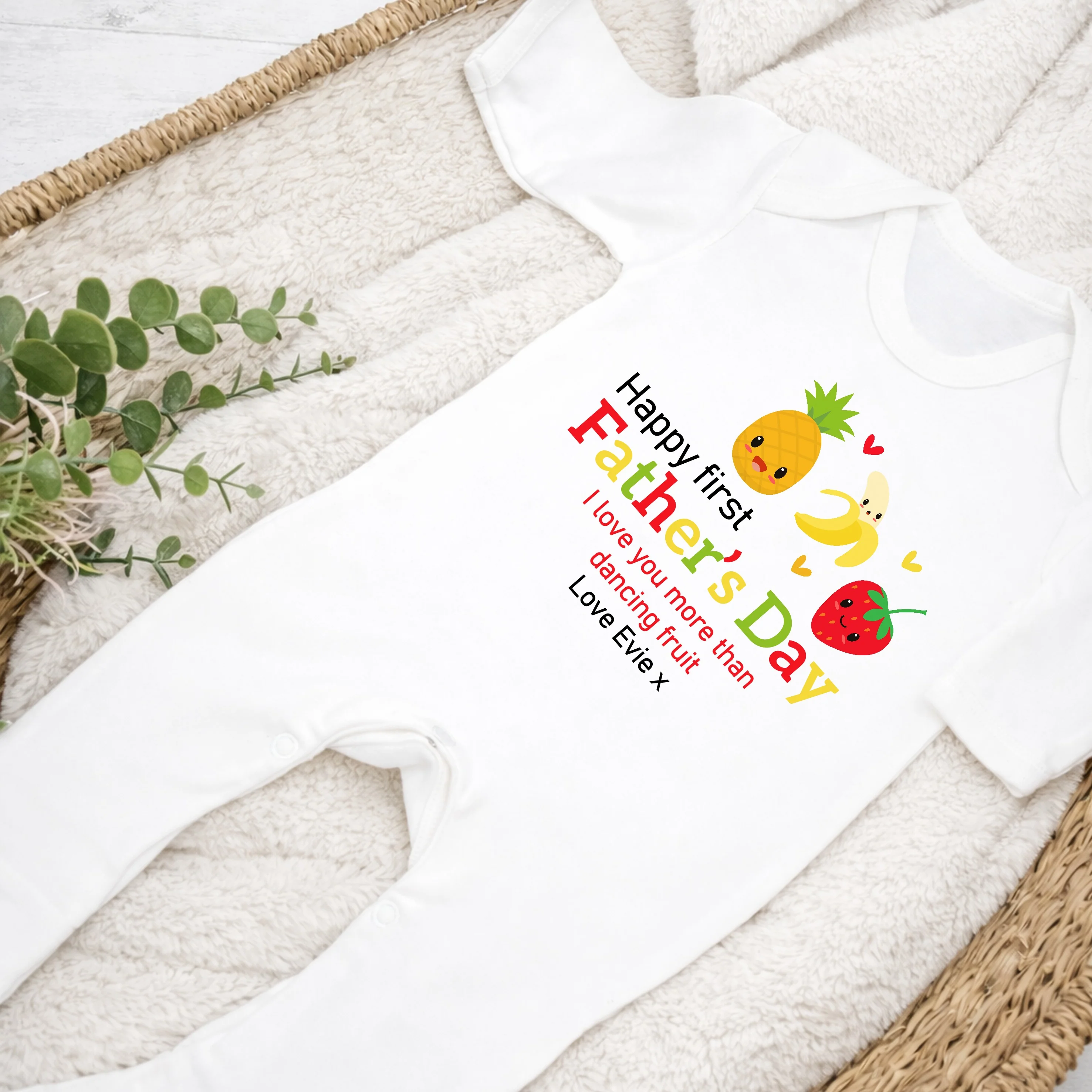 Personalised Dancing Fruit Happy First Father's Day Baby Grow or Vest - Image 2