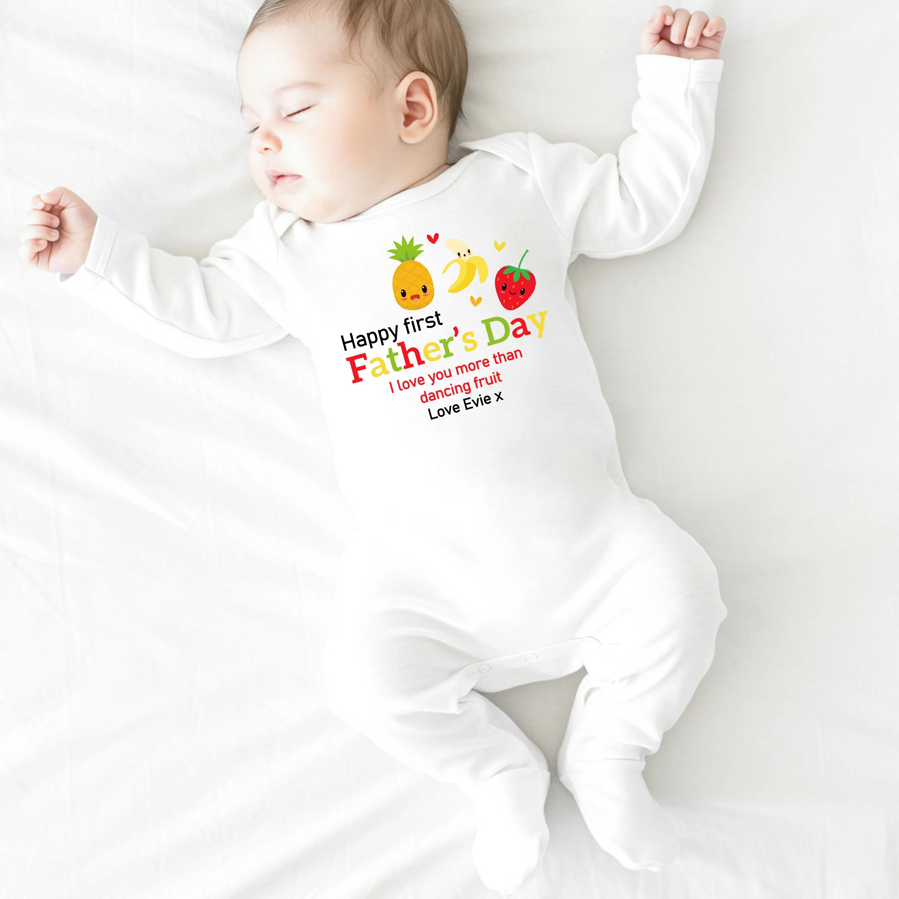 Personalised Dancing Fruit Happy First Father's Day Baby Grow or Vest - Image 4